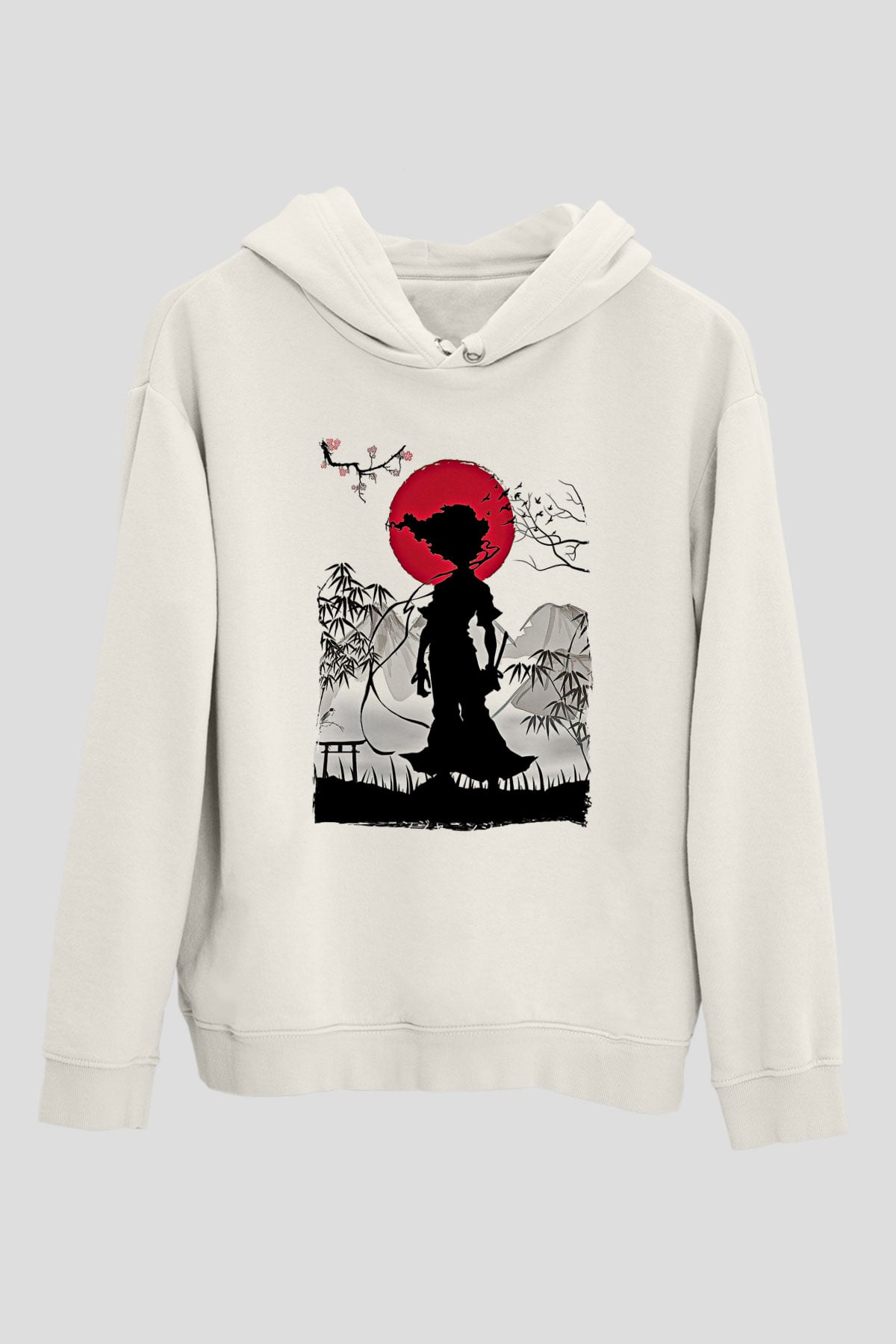 Afro Samurai Baskılı Beyaz Unisex Hoodie