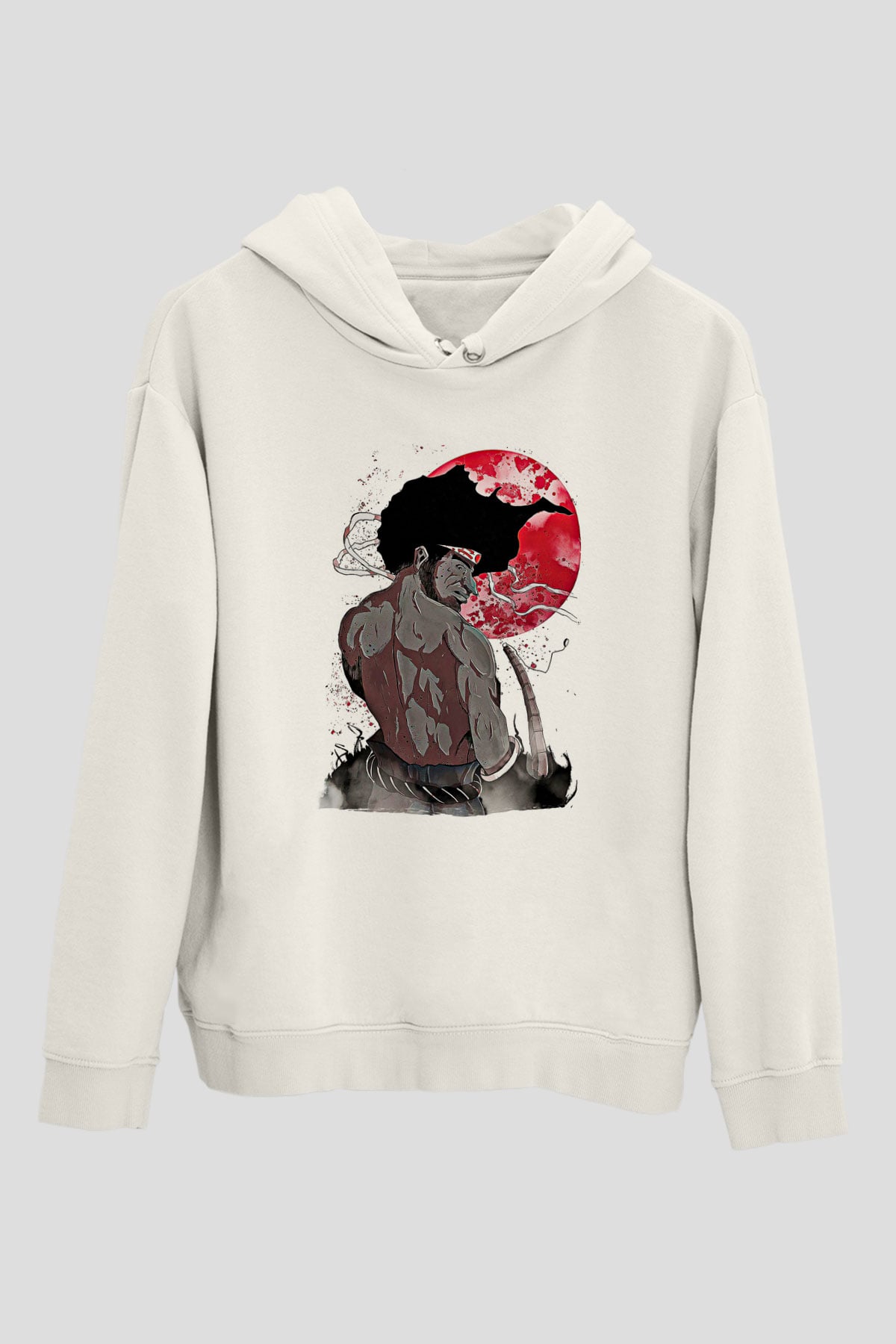 Afro Samurai Baskılı Beyaz Unisex Hoodie