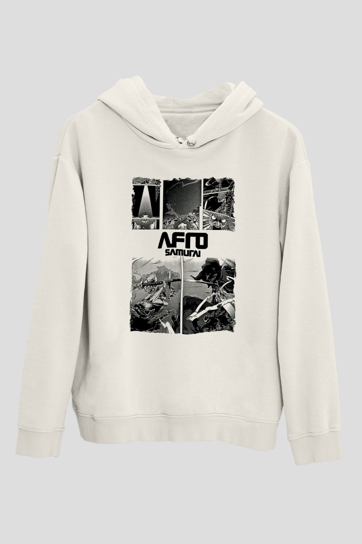 Afro Samurai Baskılı Beyaz Unisex Hoodie