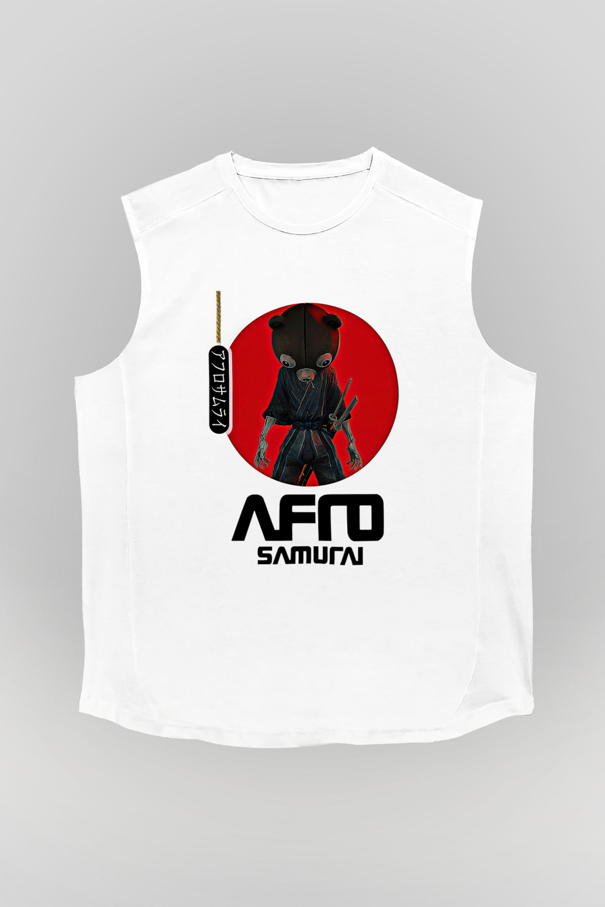 Afro Samurai Baskılı Beyaz Unisex Kolsuz Tişört - Tshirt