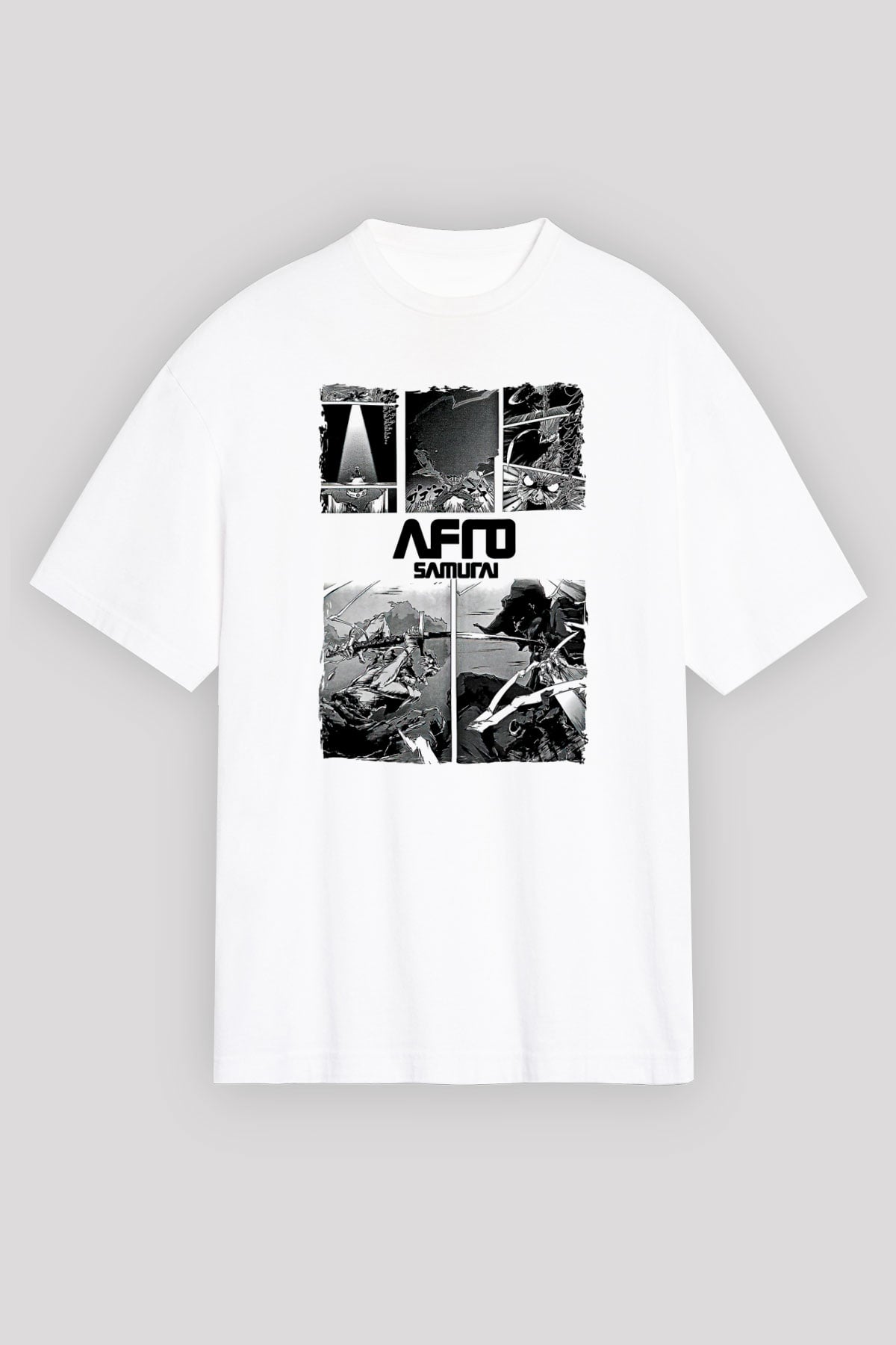 Afro Samurai Baskılı Beyaz Unisex Oversize Tişört - Tshirt