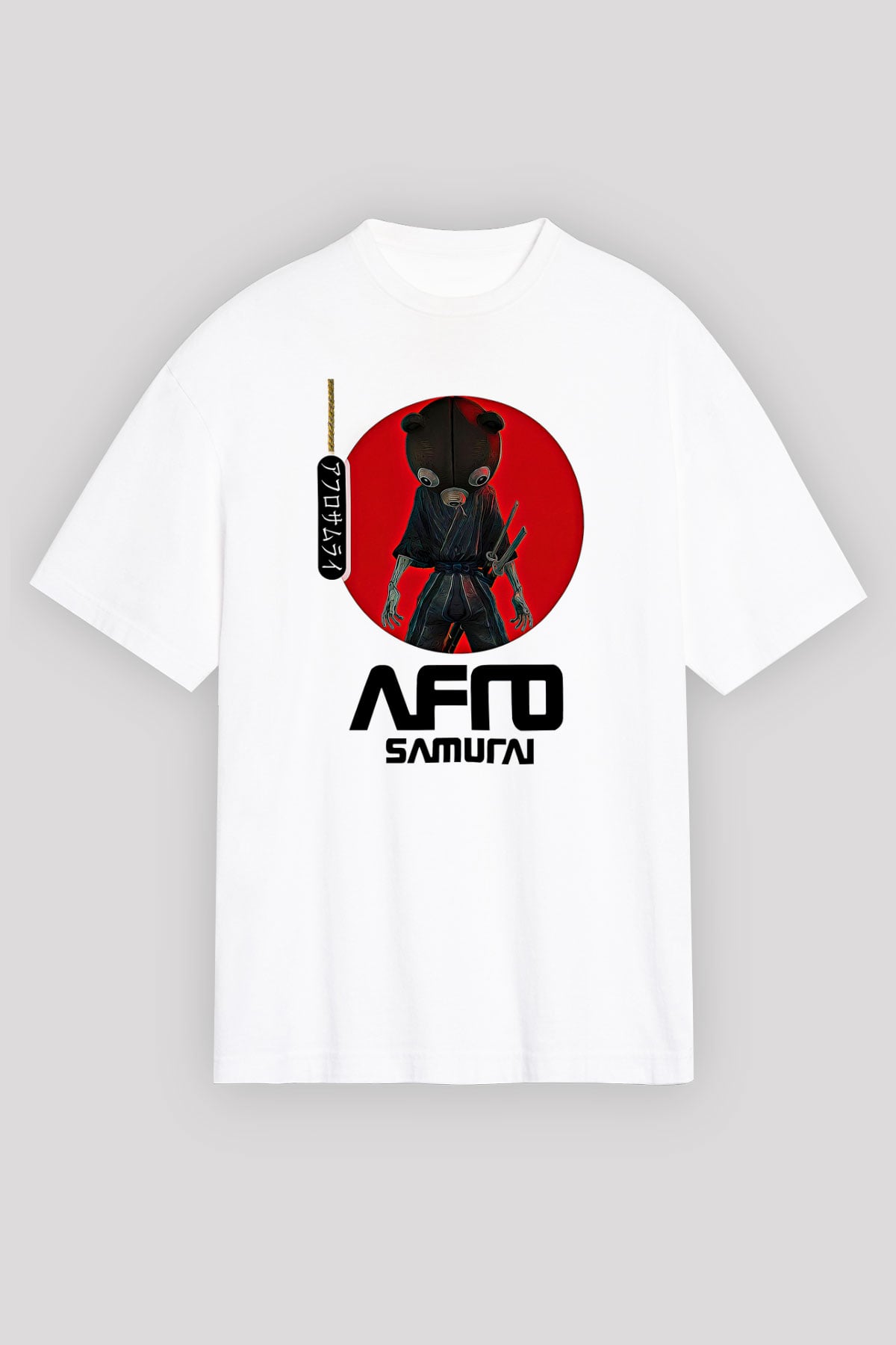 Afro Samurai Baskılı Beyaz Unisex Oversize Tişört - Tshirt