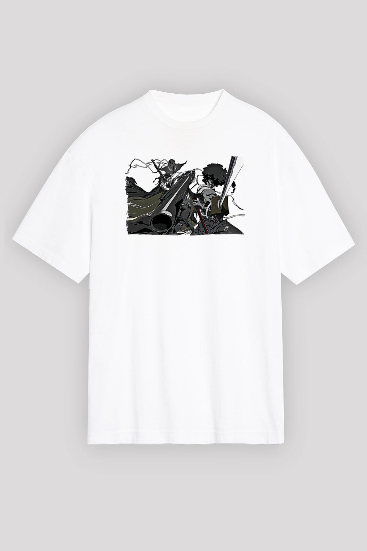 Afro Samurai Baskılı Beyaz Unisex Oversize Tişört - Tshirt
