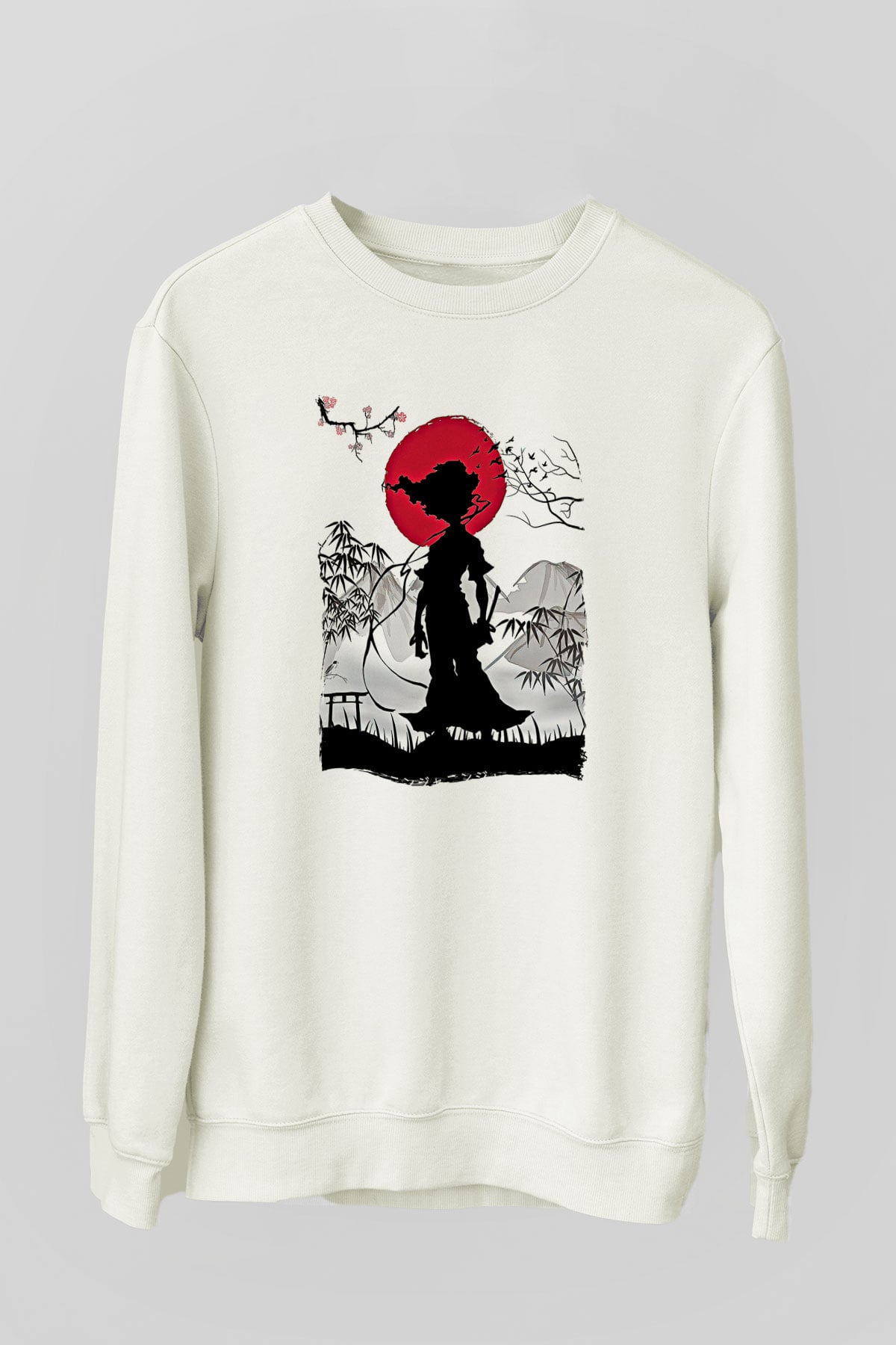 Afro Samurai Baskılı Beyaz Unisex Sweatshirt