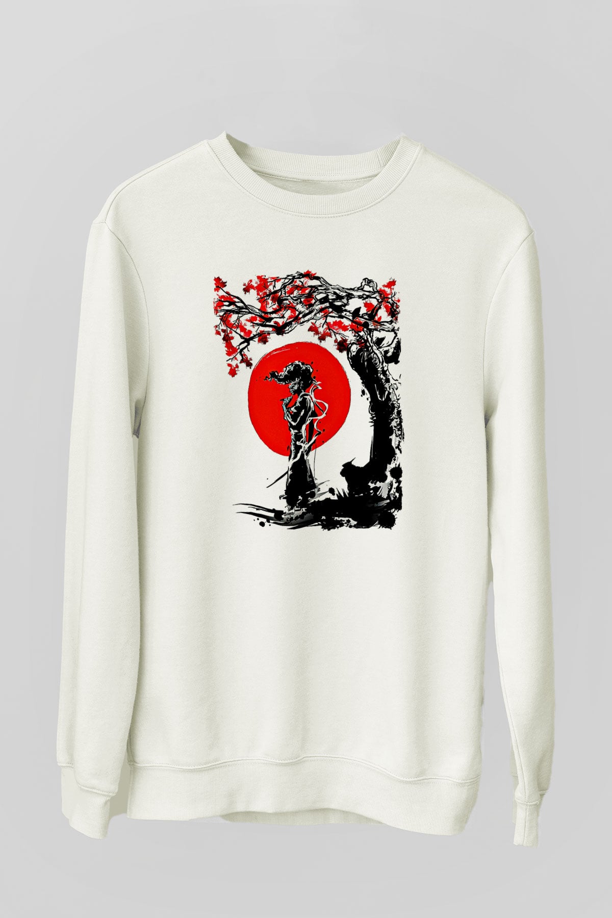 Afro Samurai Baskılı Beyaz Unisex Sweatshirt