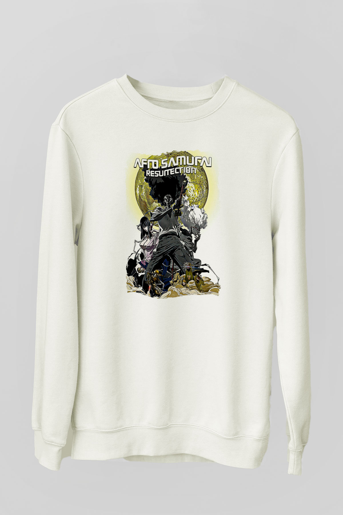 Afro Samurai Baskılı Beyaz Unisex Sweatshirt