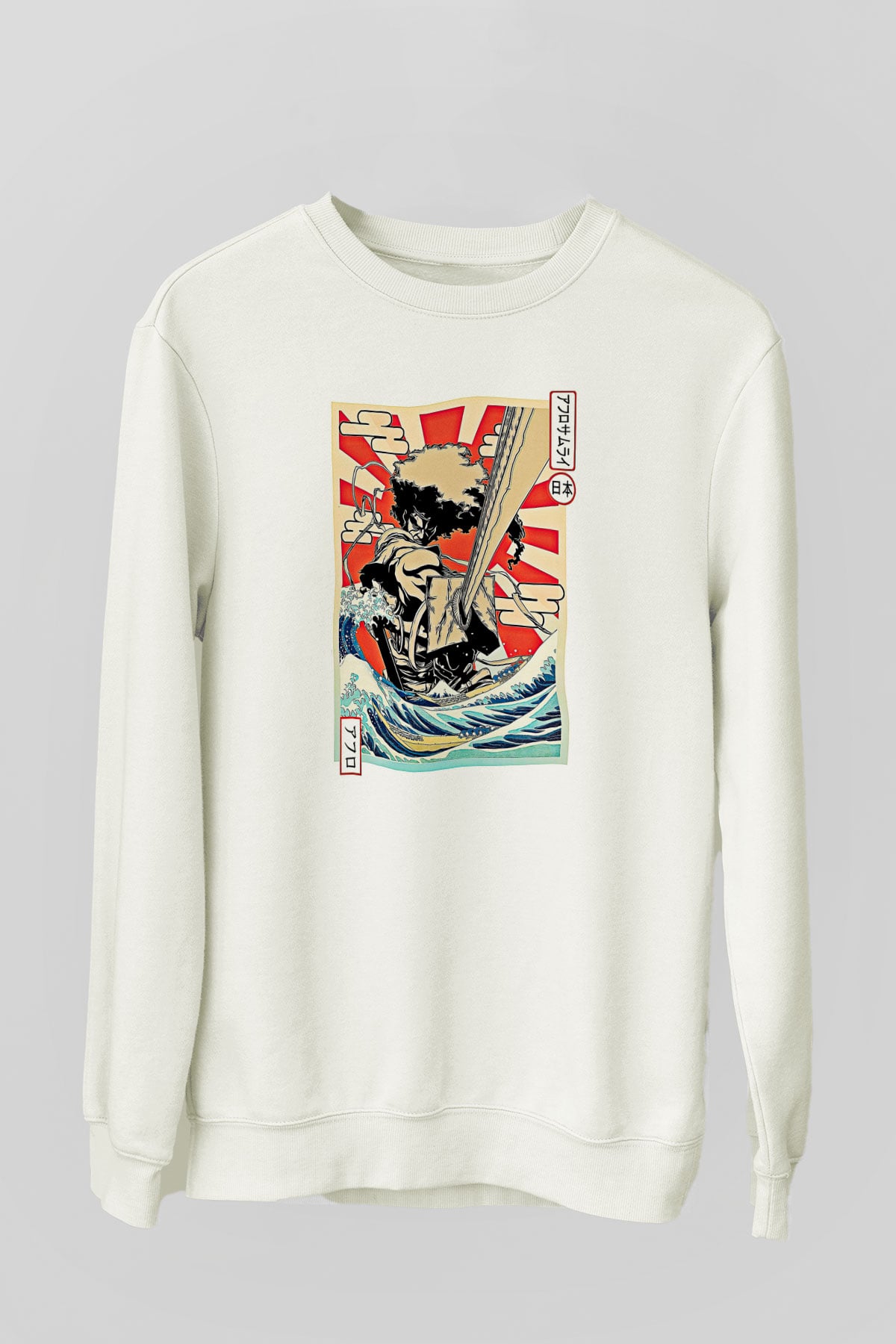 Afro Samurai Baskılı Beyaz Unisex Sweatshirt