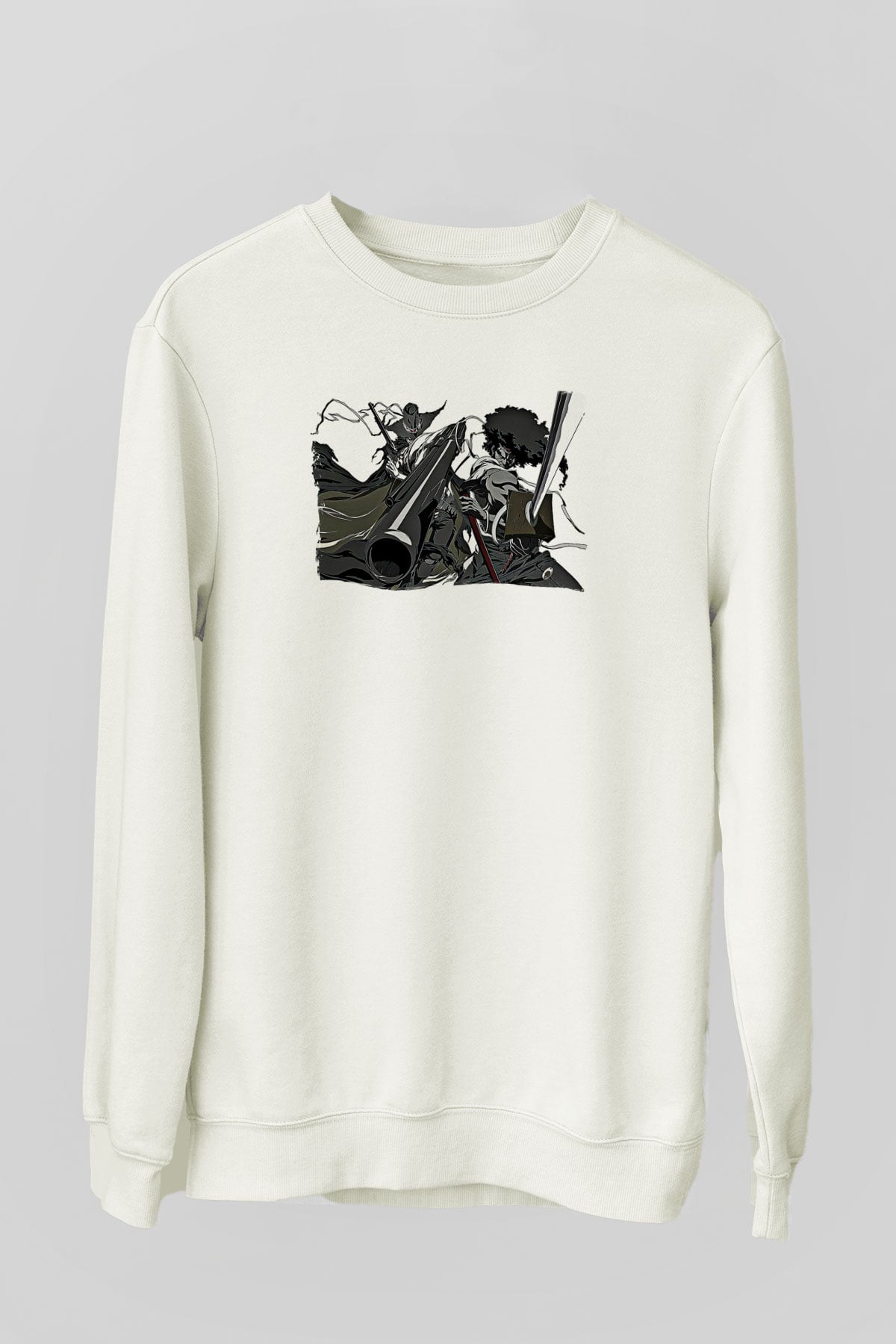 Afro Samurai Baskılı Beyaz Unisex Sweatshirt