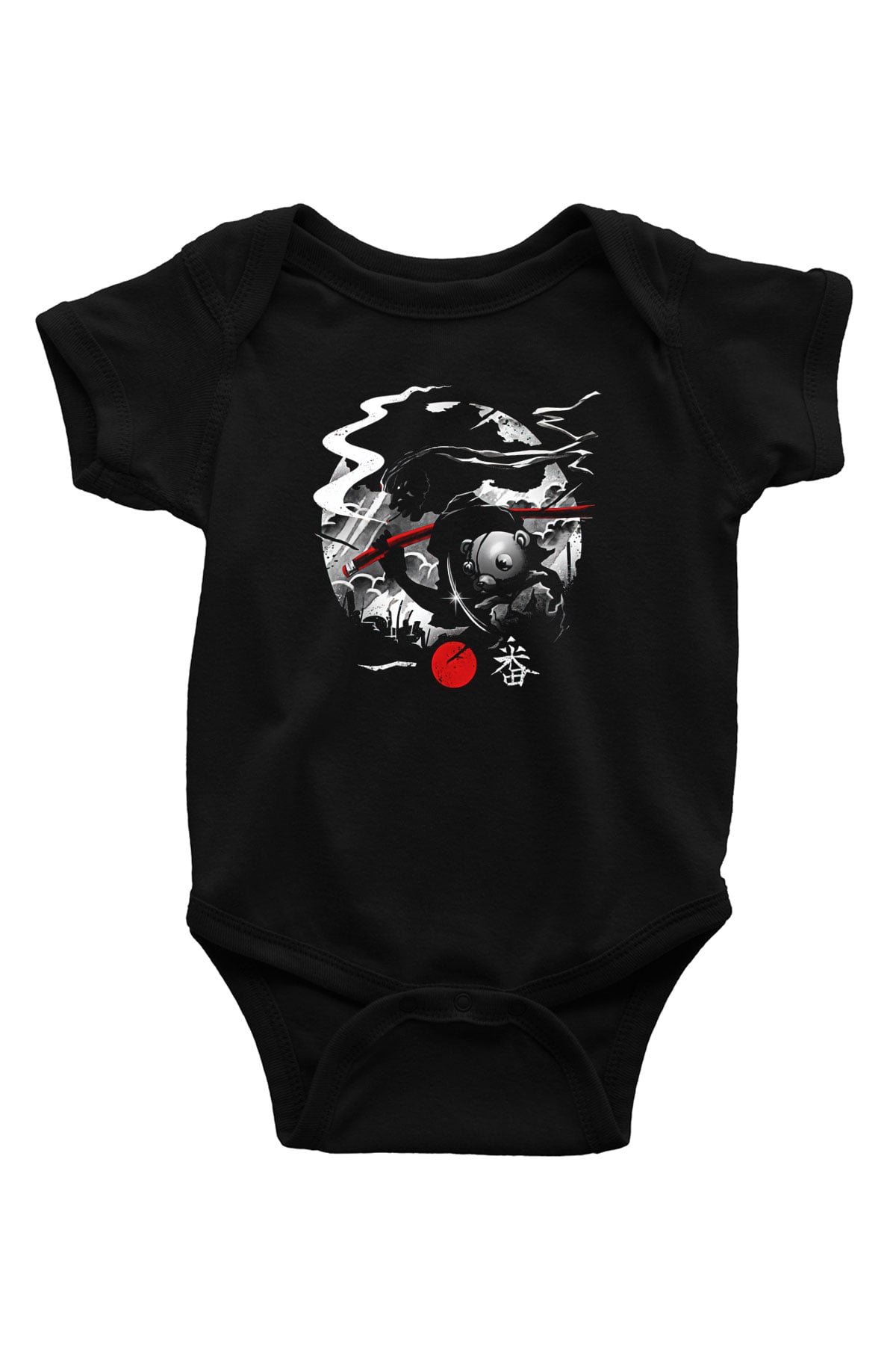 Afro Samurai Baskılı Unisex Siyah Bebek Body - Zıbın