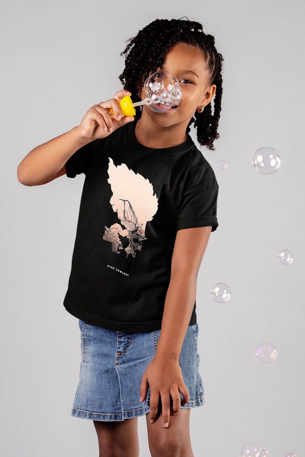 Afro Samurai Baskılı Unisex Siyah Çocuk Tişört - Tshirt