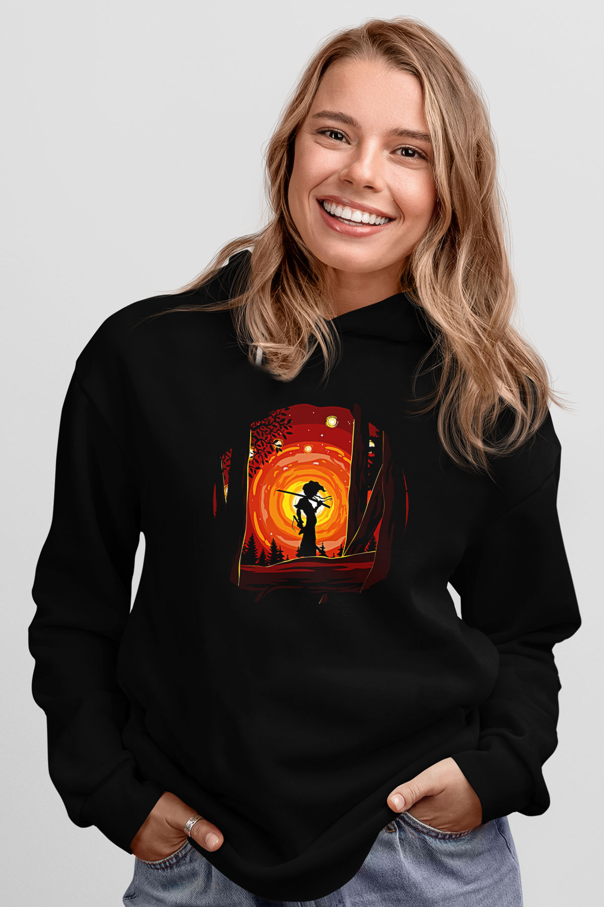 Afro Samurai Baskılı Unisex Siyah Hoodie
