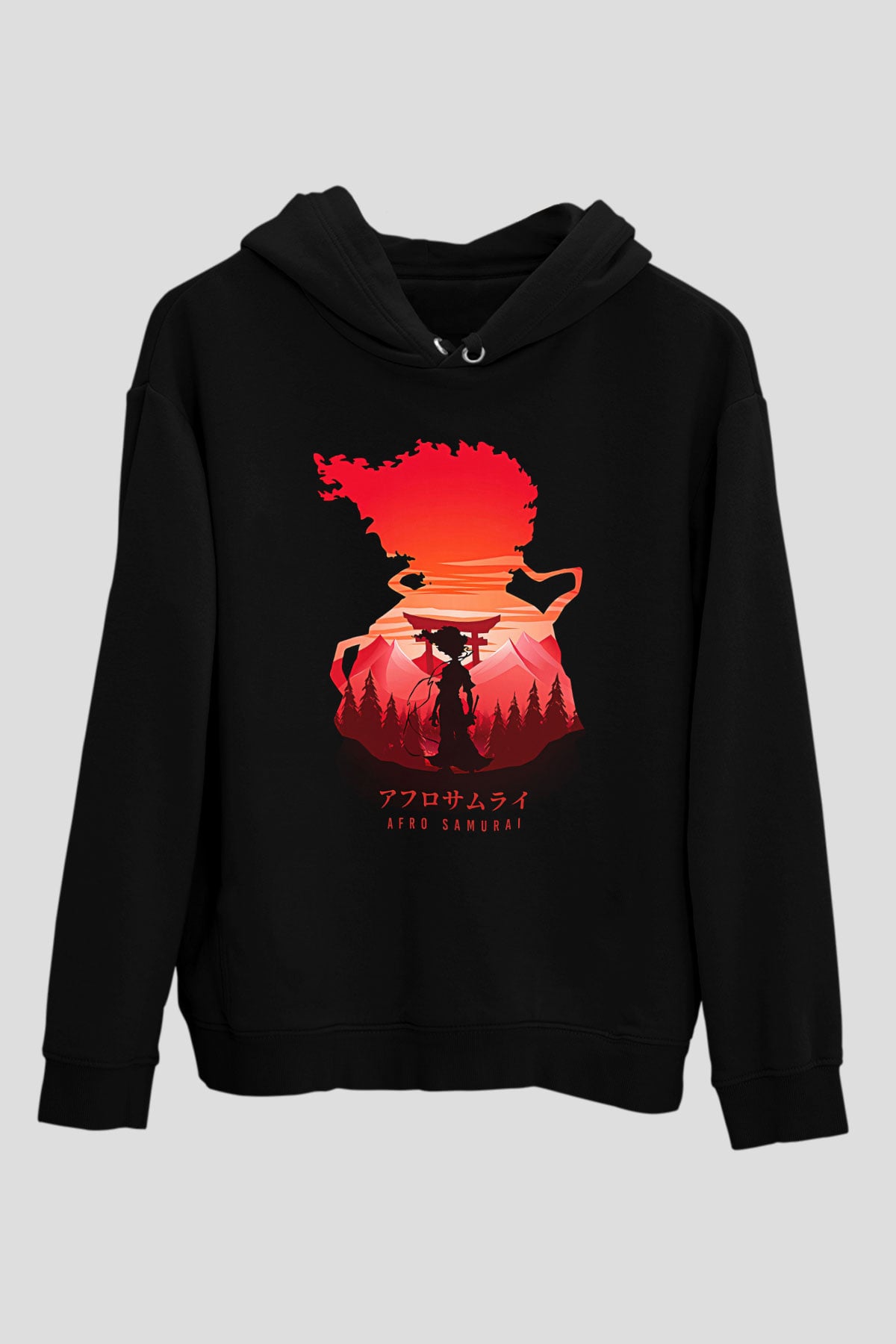 Afro Samurai Baskılı Unisex Siyah Hoodie
