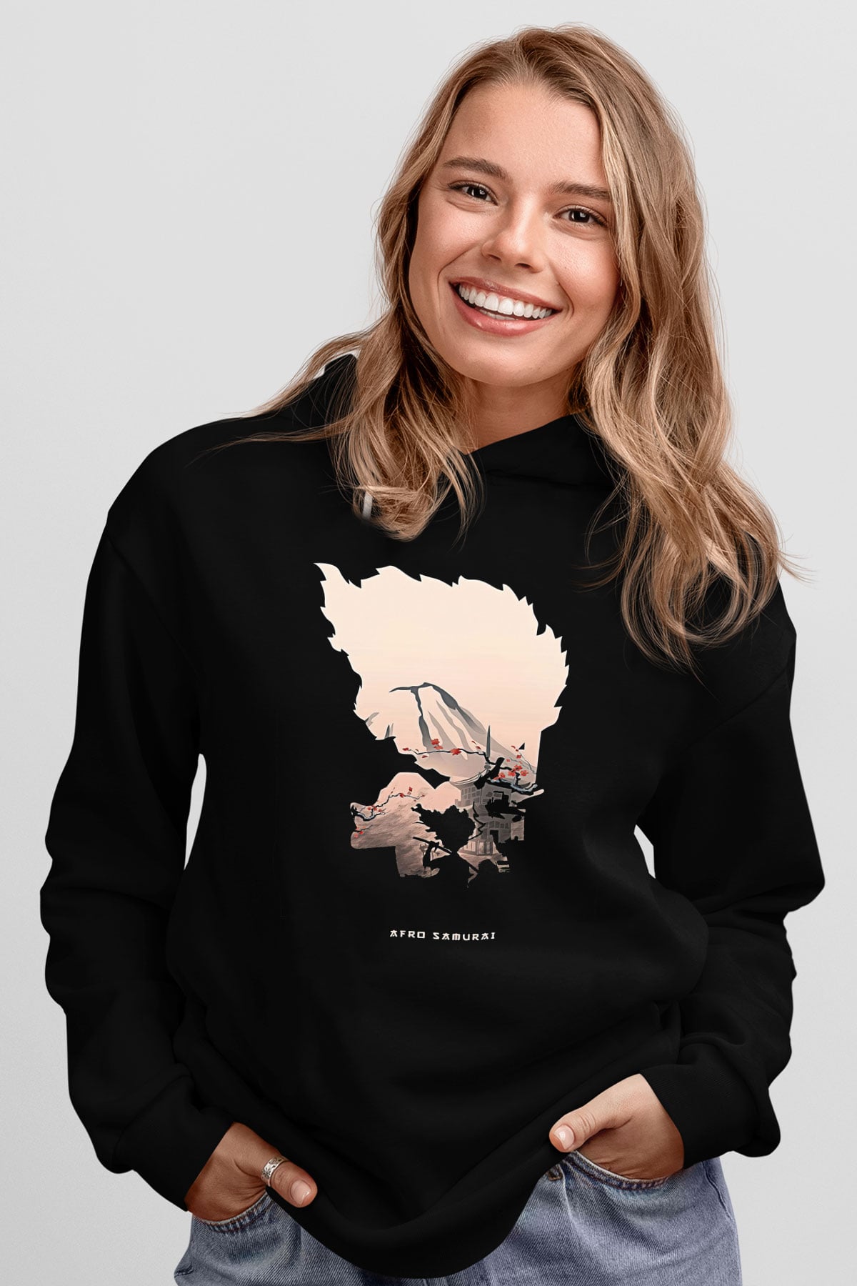 Afro Samurai Baskılı Unisex Siyah Hoodie