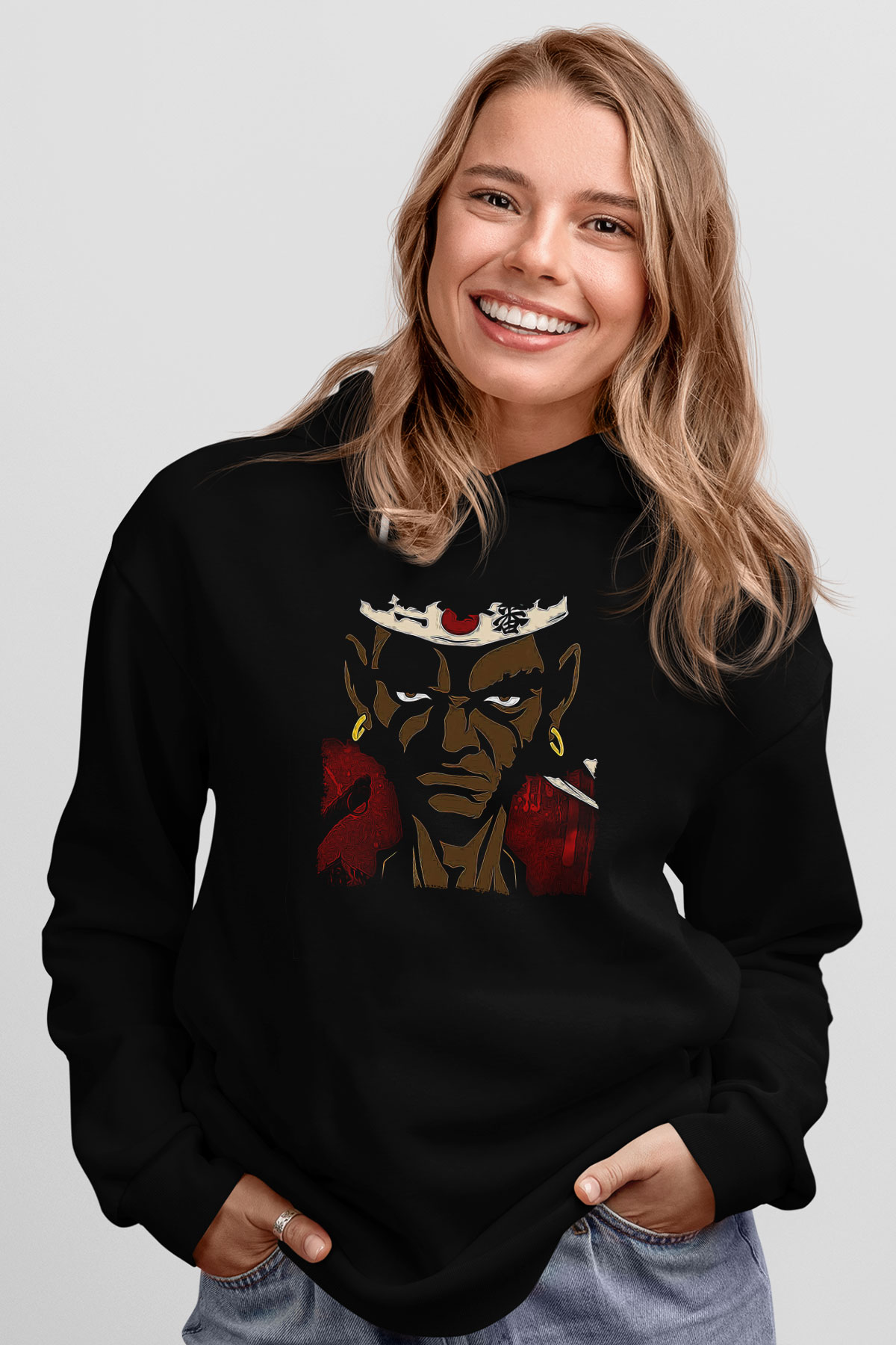 Afro Samurai Baskılı Unisex Siyah Hoodie