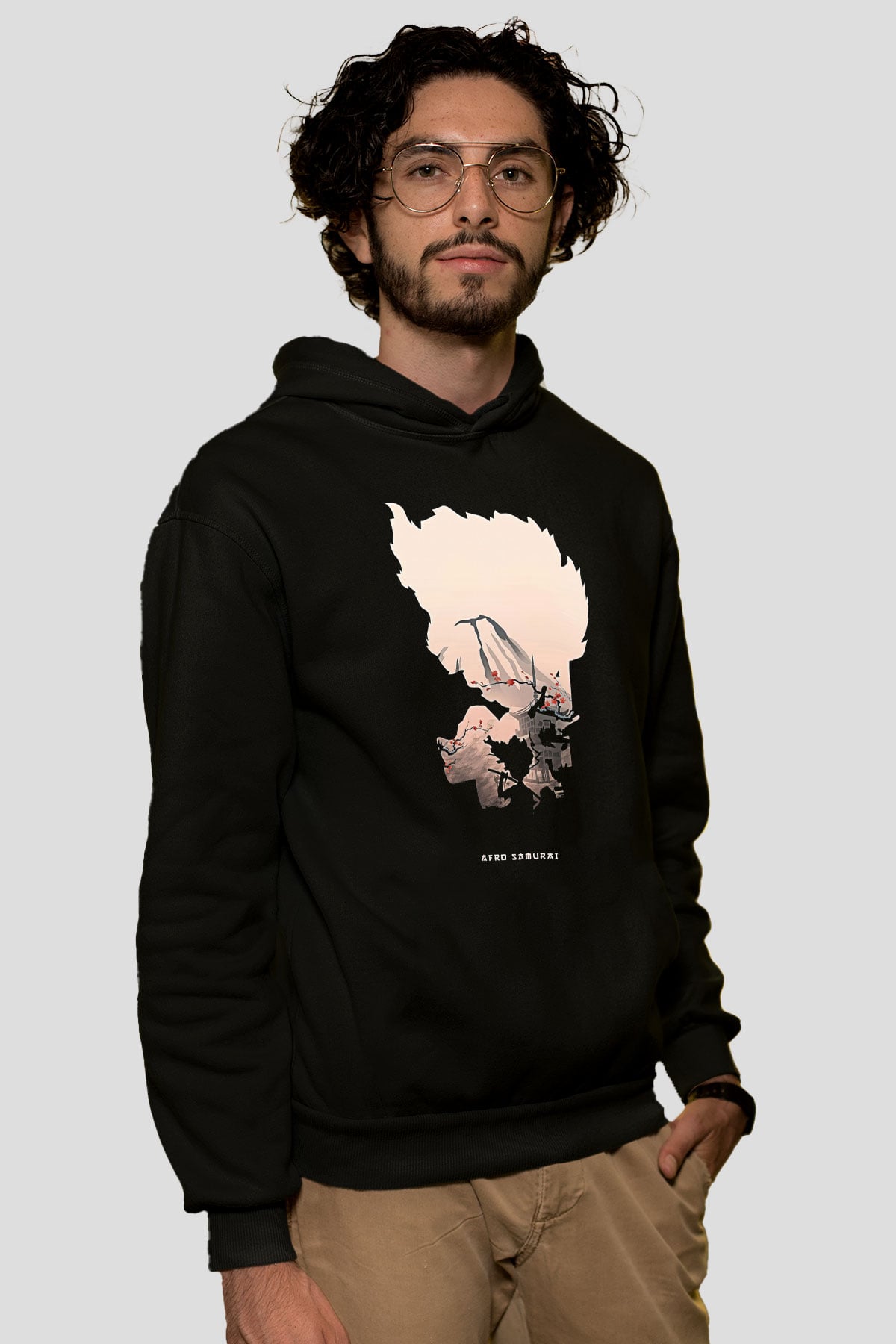 Afro Samurai Baskılı Unisex Siyah Hoodie