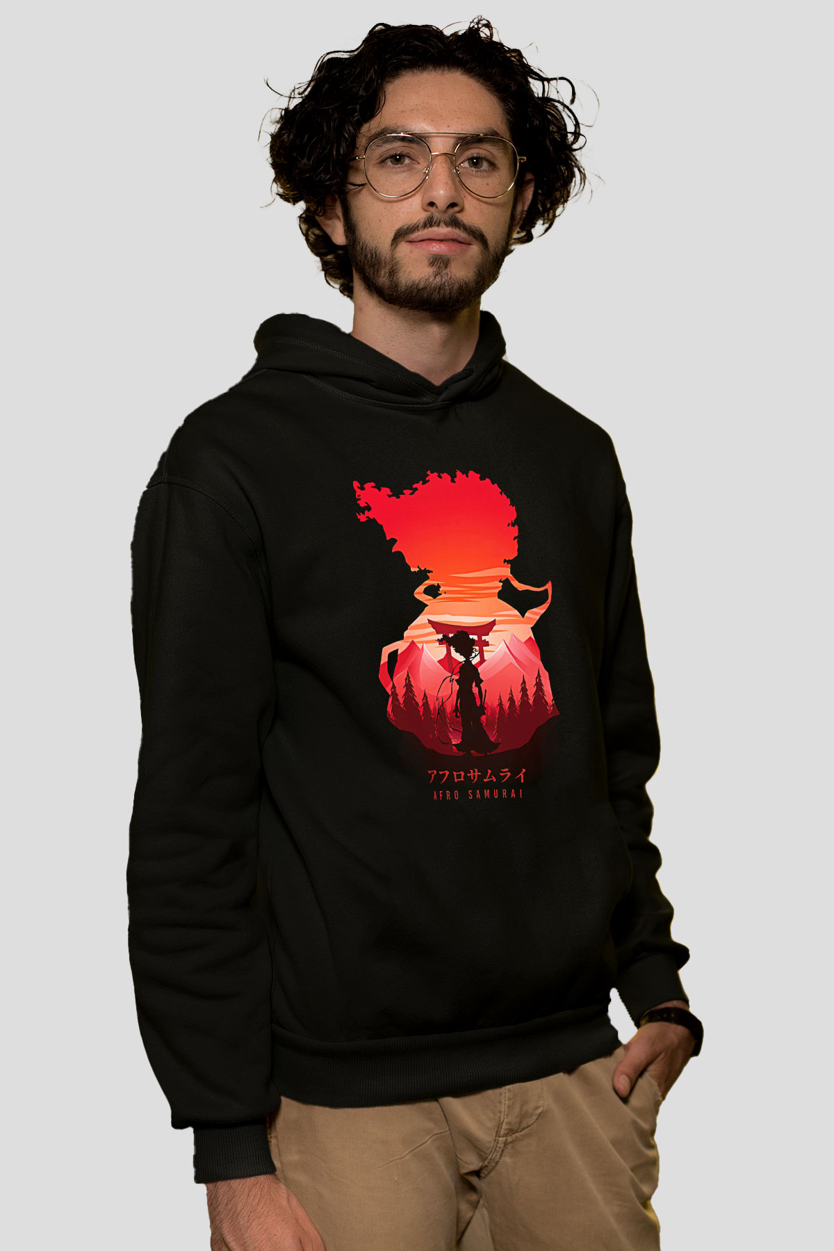 Afro Samurai Baskılı Unisex Siyah Hoodie
