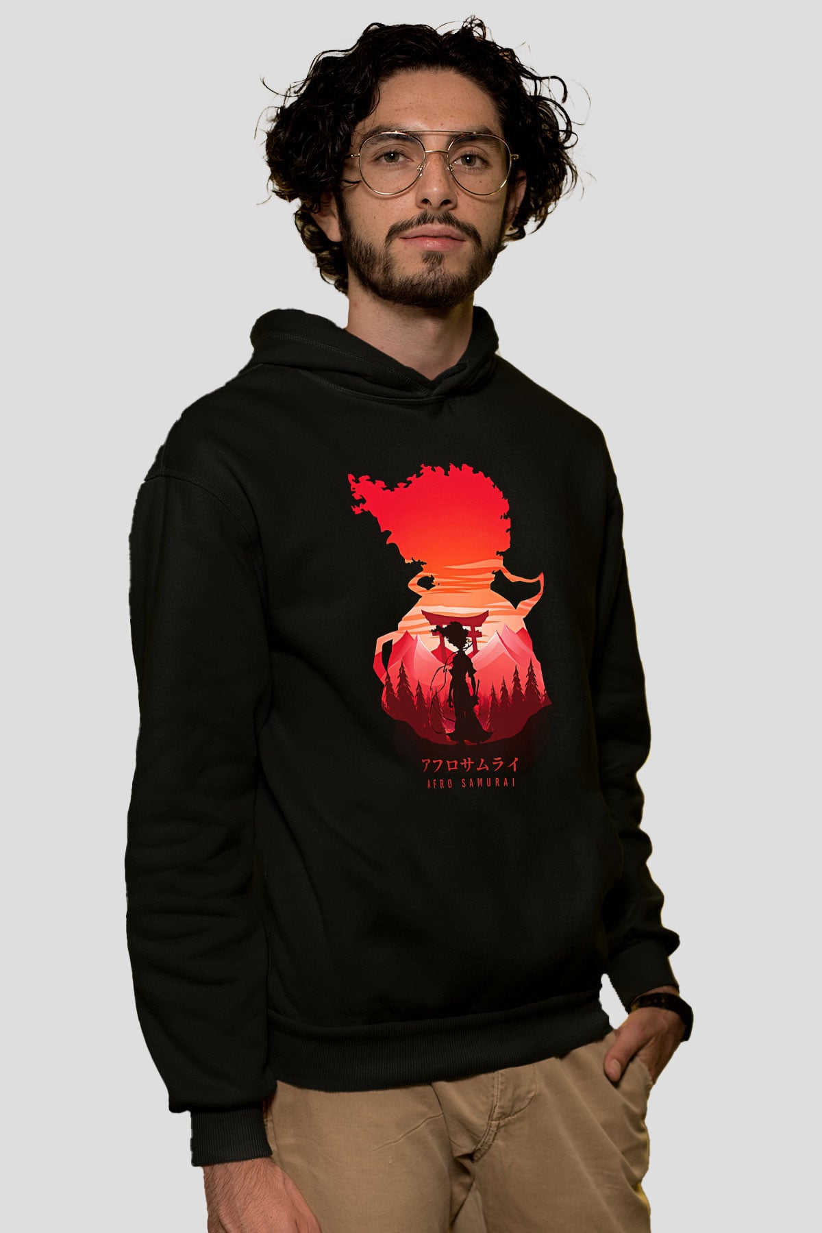 Afro Samurai Baskılı Unisex Siyah Hoodie