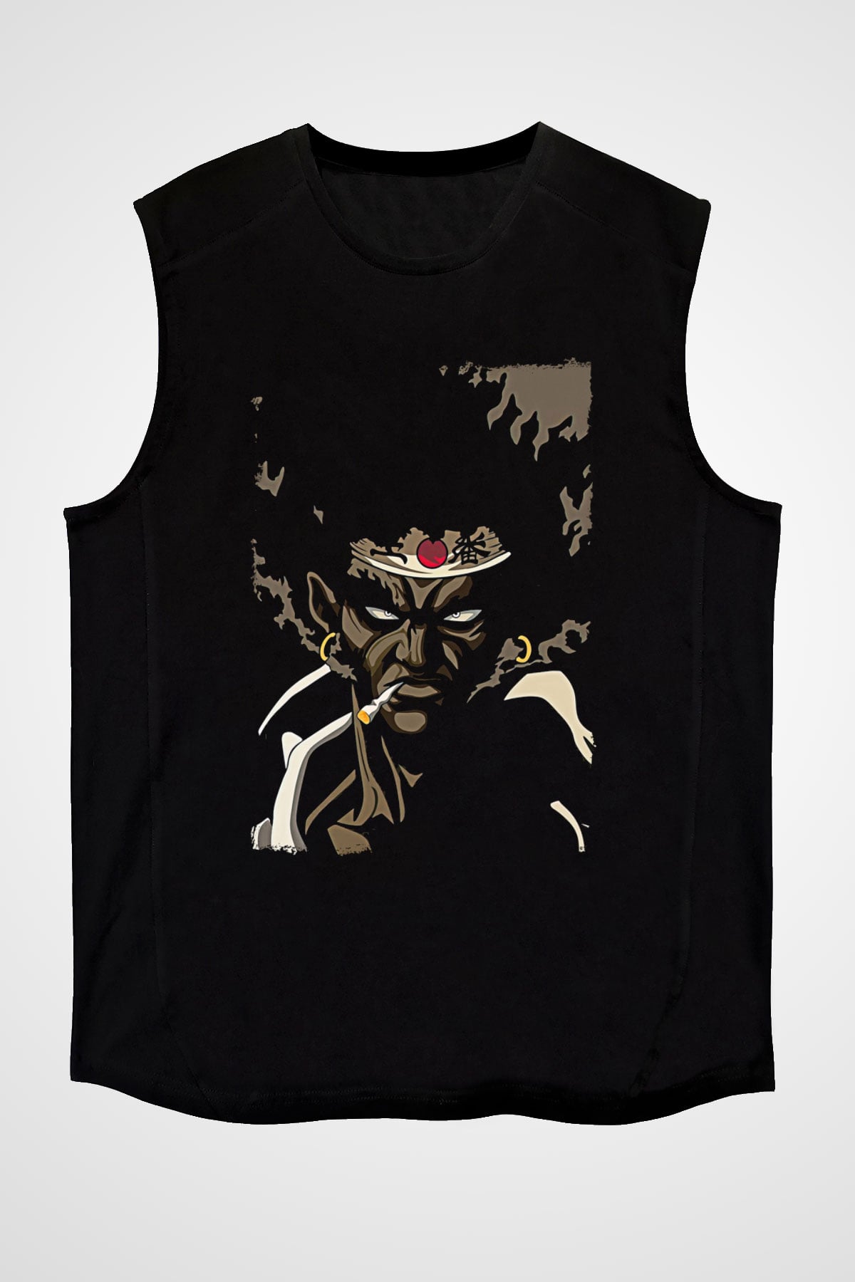 Afro Samurai Baskılı Unisex Siyah Kolsuz Tişört - Tshirt