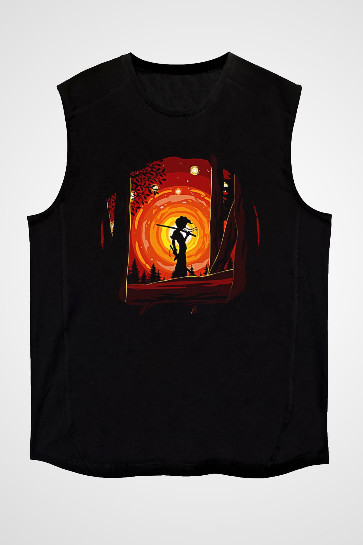 Afro Samurai Baskılı Unisex Siyah Kolsuz Tişört - Tshirt