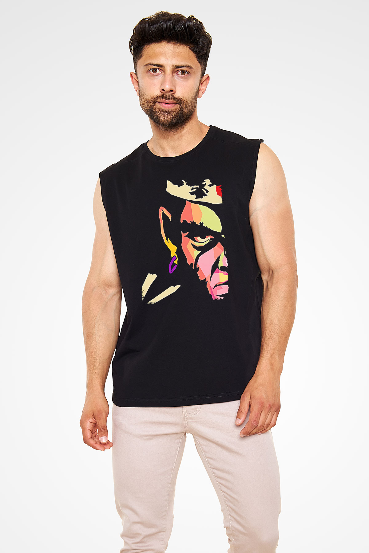 Afro Samurai Baskılı Unisex Siyah Kolsuz Tişört - Tshirt