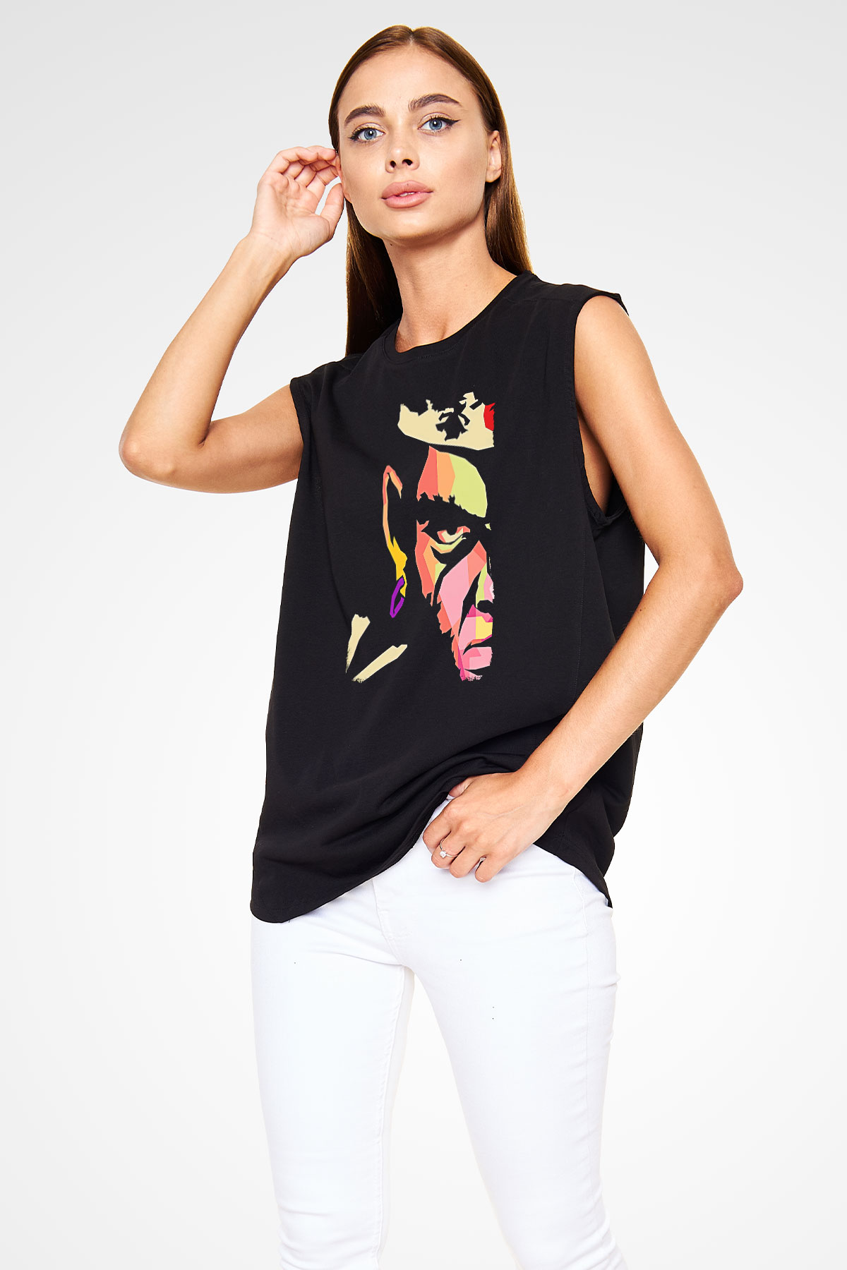 Afro Samurai Baskılı Unisex Siyah Kolsuz Tişört - Tshirt