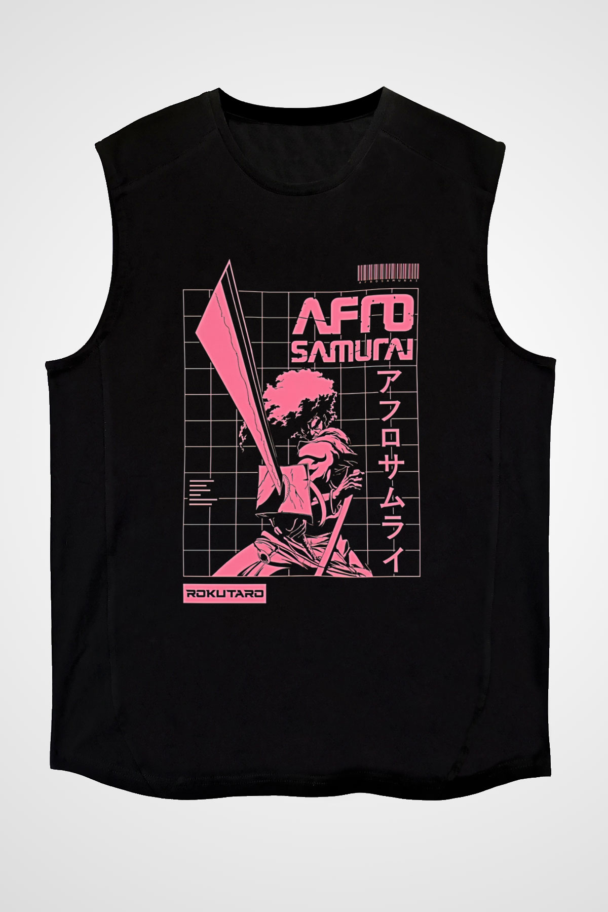 Afro Samurai Baskılı Unisex Siyah Kolsuz Tişört - Tshirt