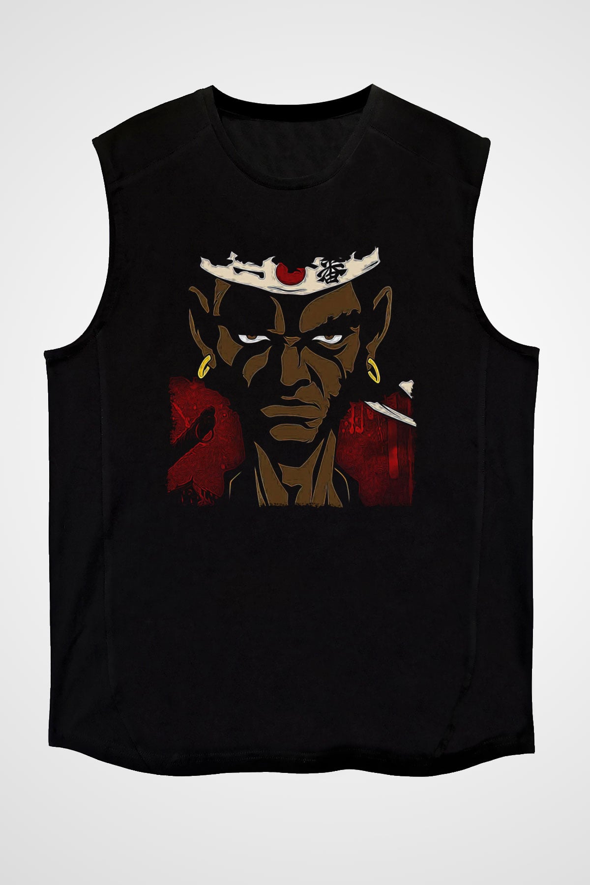 Afro Samurai Baskılı Unisex Siyah Kolsuz Tişört - Tshirt