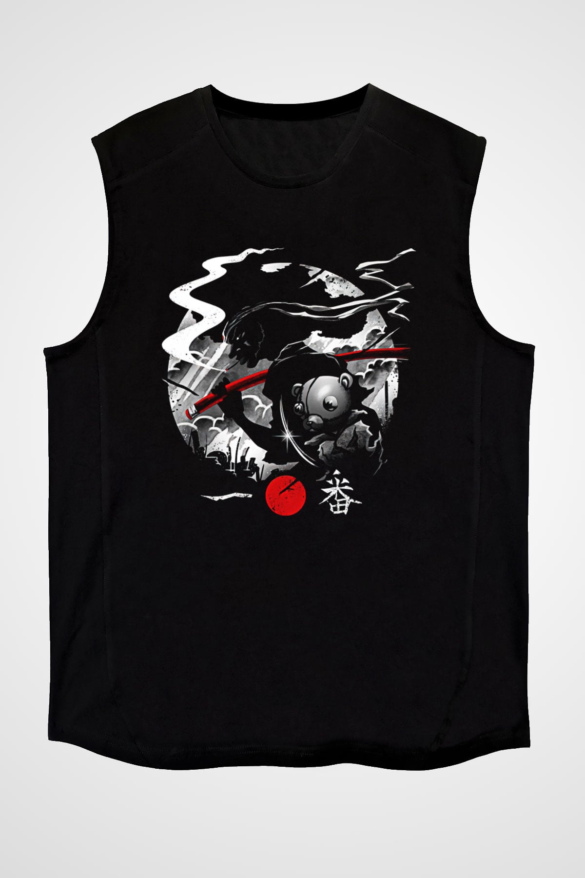 Afro Samurai Baskılı Unisex Siyah Kolsuz Tişört - Tshirt