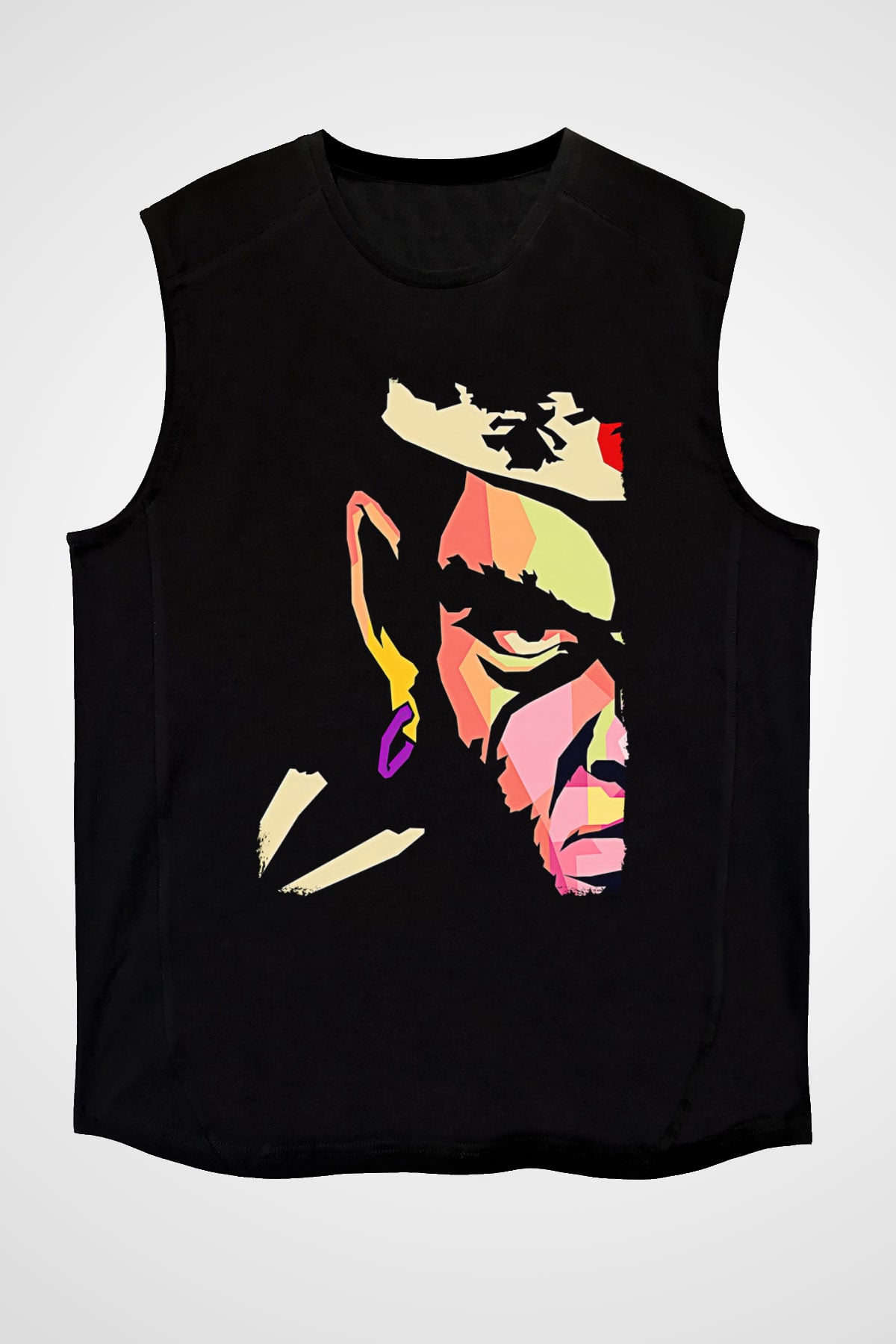 Afro Samurai Baskılı Unisex Siyah Kolsuz Tişört - Tshirt