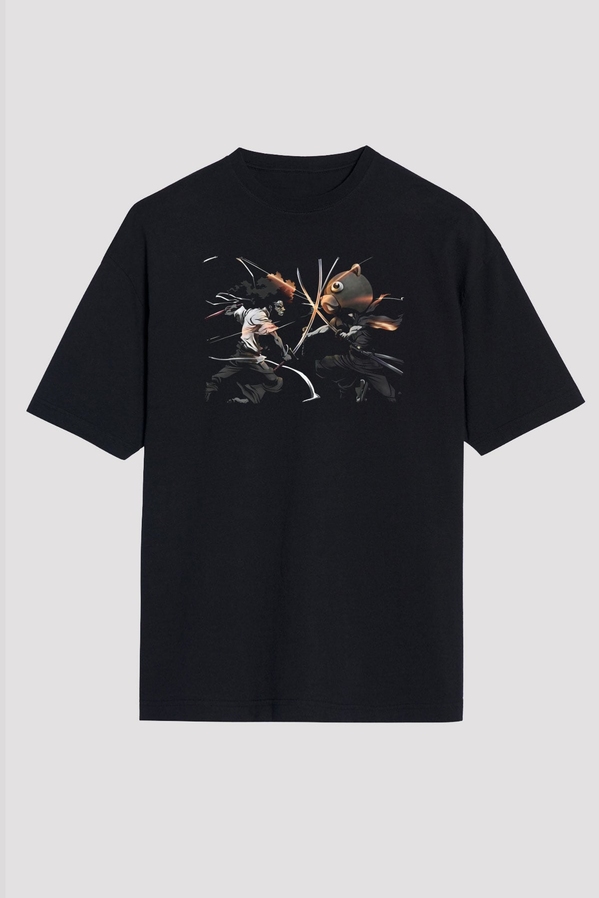 Afro Samurai Baskılı Unisex Siyah Oversize Tişört - Tshirt