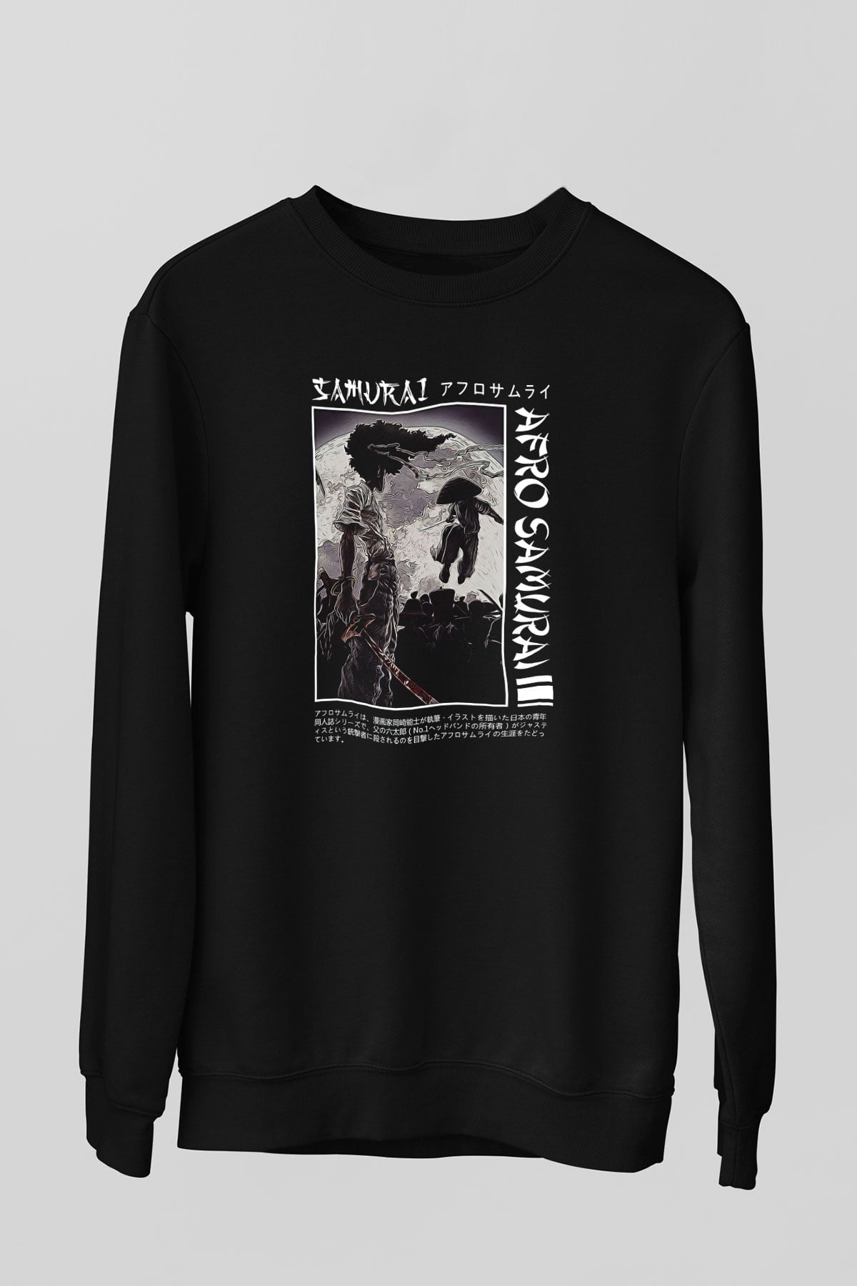 Afro Samurai Baskılı Unisex Siyah Sweatshirt