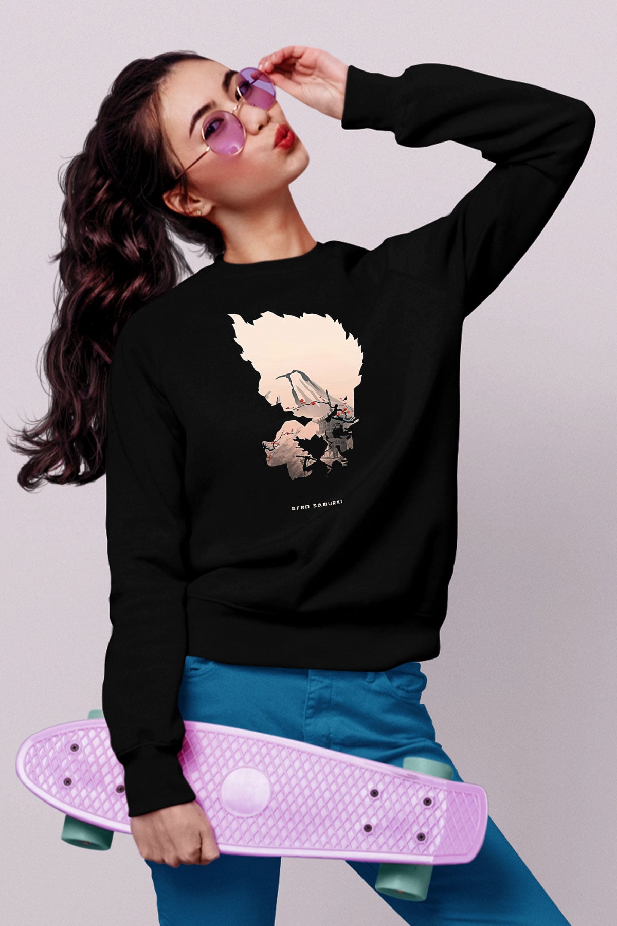 Afro Samurai Baskılı Unisex Siyah Sweatshirt