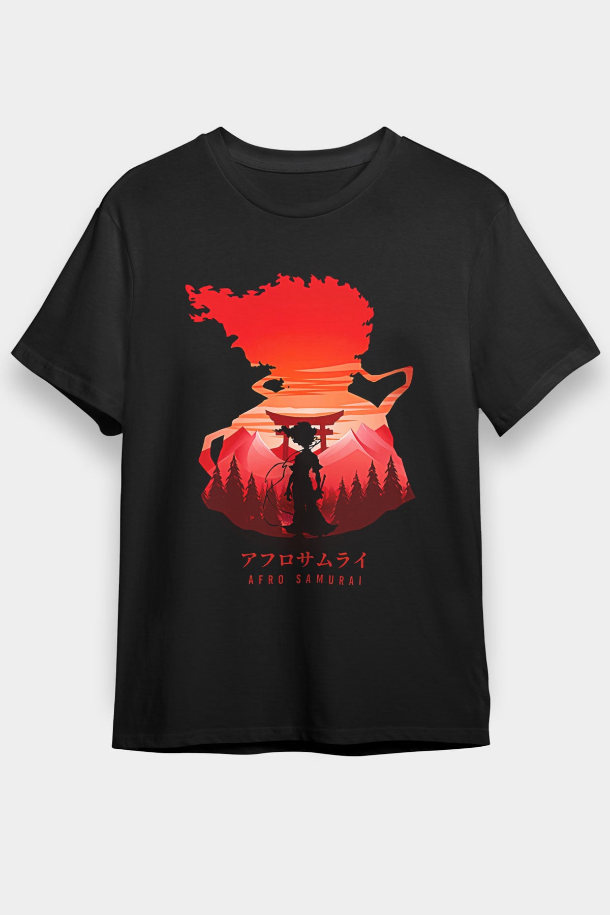 Afro Samurai Baskılı Unisex Siyah Tişört - Tshirt