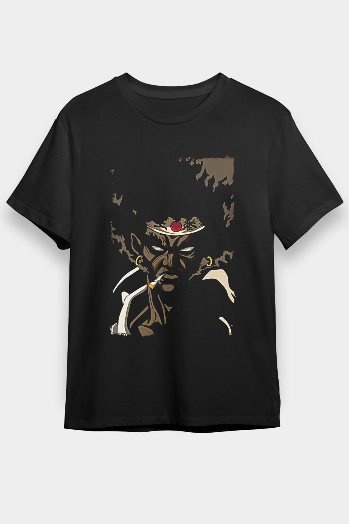 Afro Samurai Baskılı Unisex Siyah Tişört - Tshirt