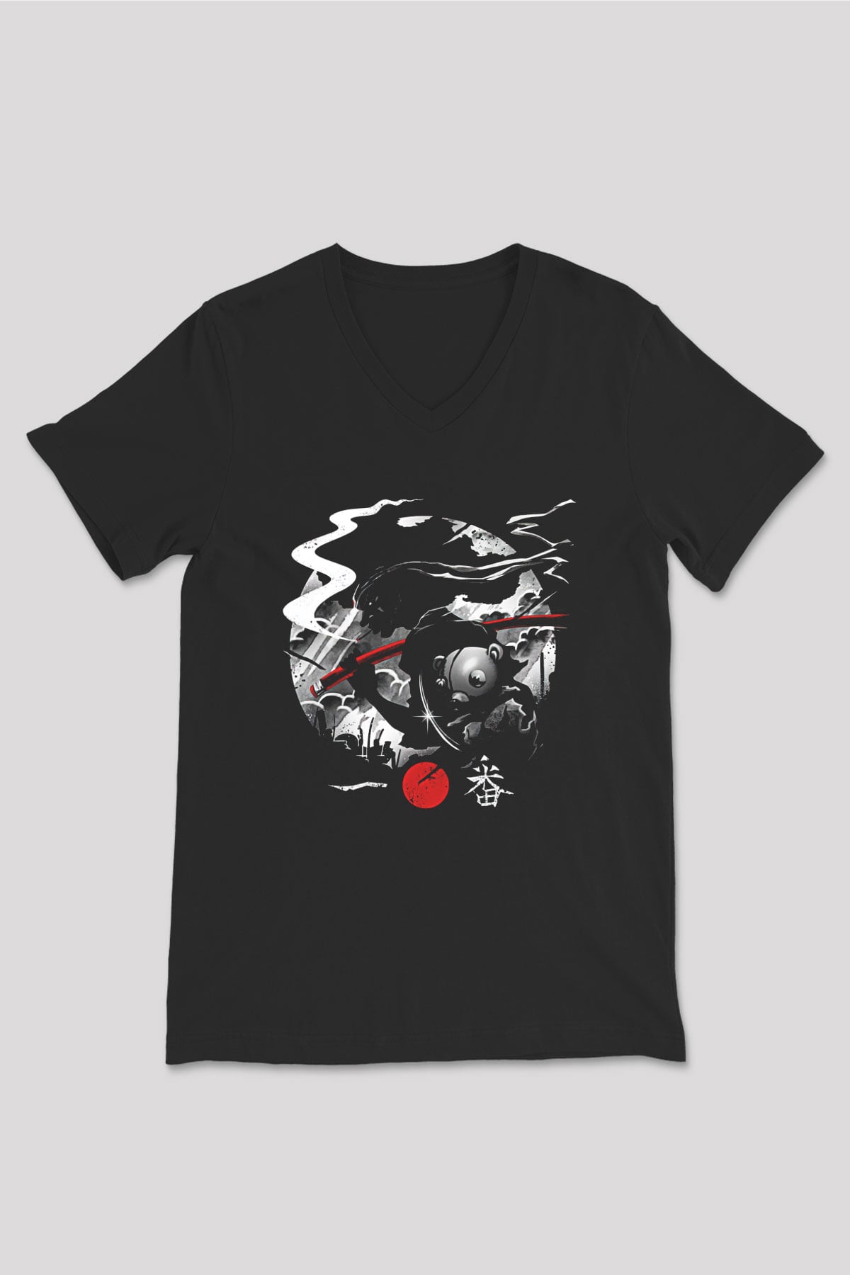Afro Samurai Baskılı Unisex Siyah V Yaka Tişört - Tshirt