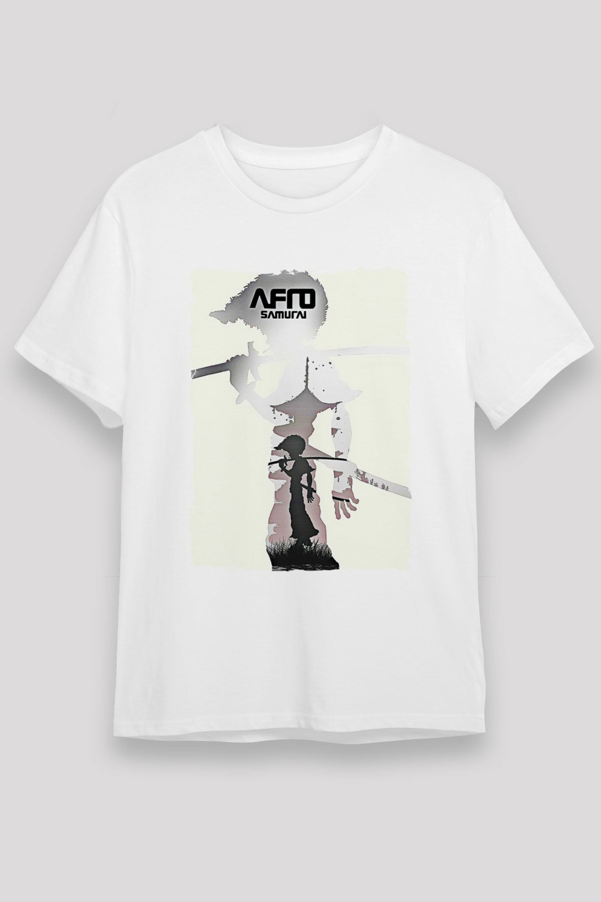 Afro Samurai Unisex Baskılı Beyaz Tişört - Tshirt