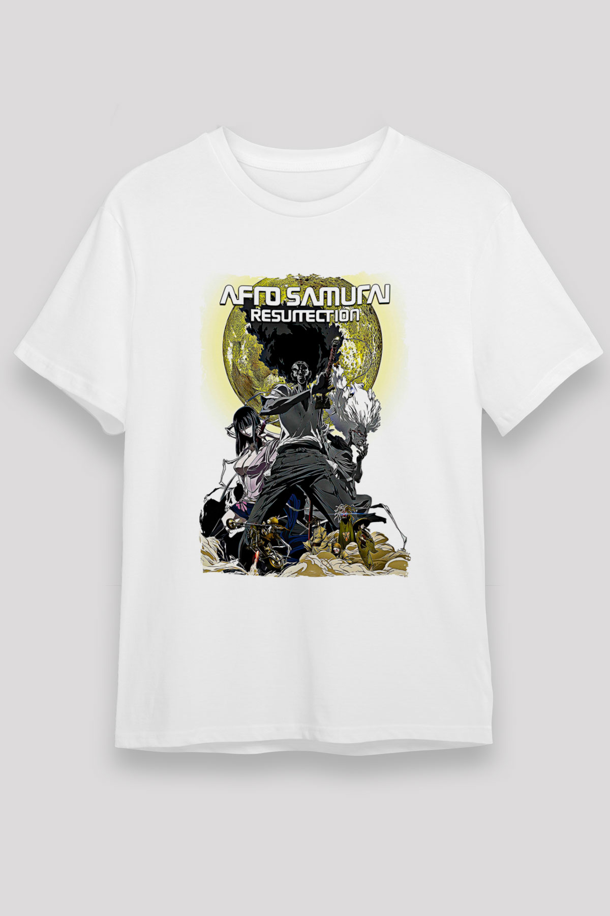 Afro Samurai Unisex Baskılı Beyaz Tişört - Tshirt