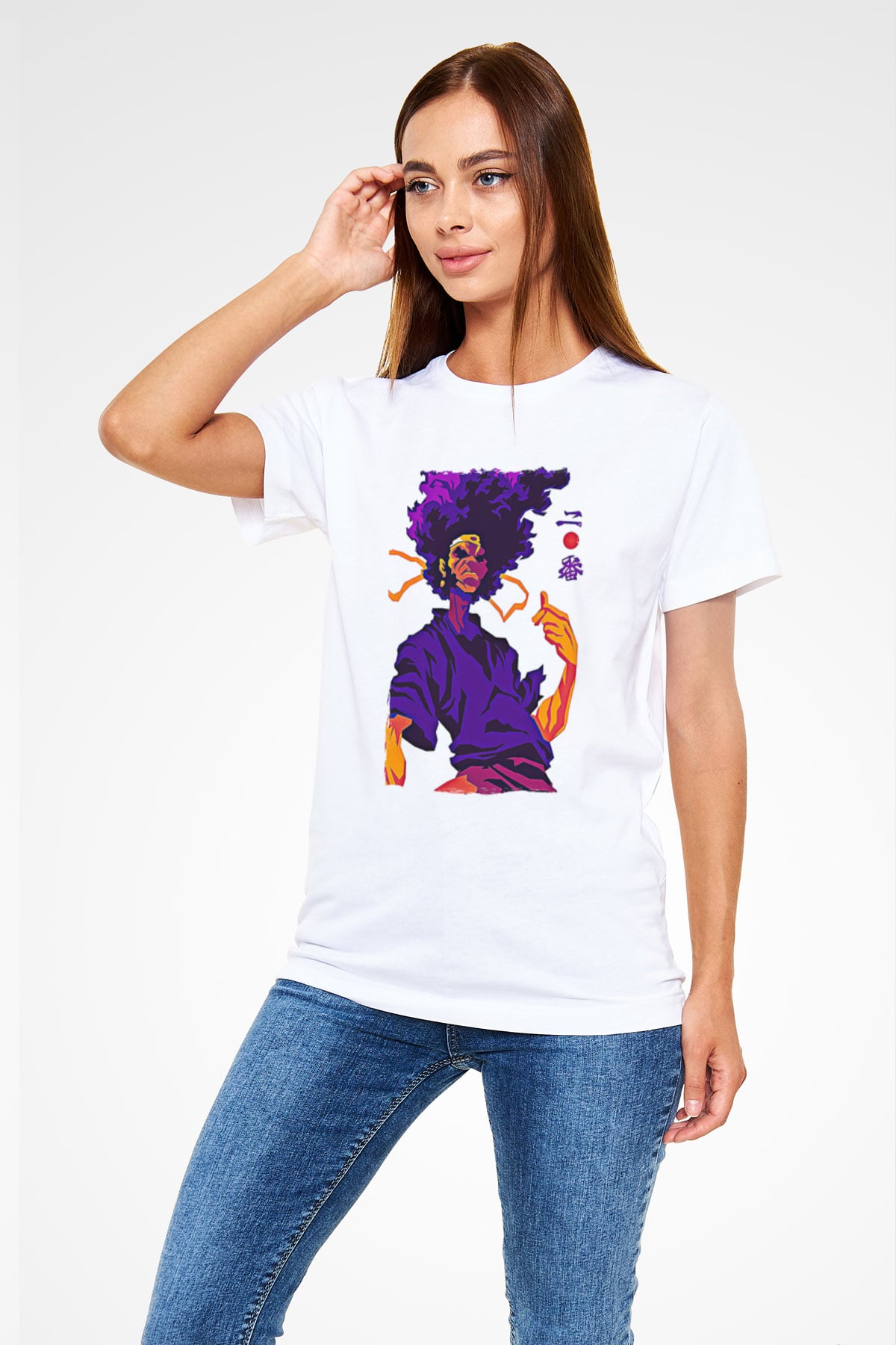 Afro Samurai Unisex Baskılı Beyaz Tişört - Tshirt