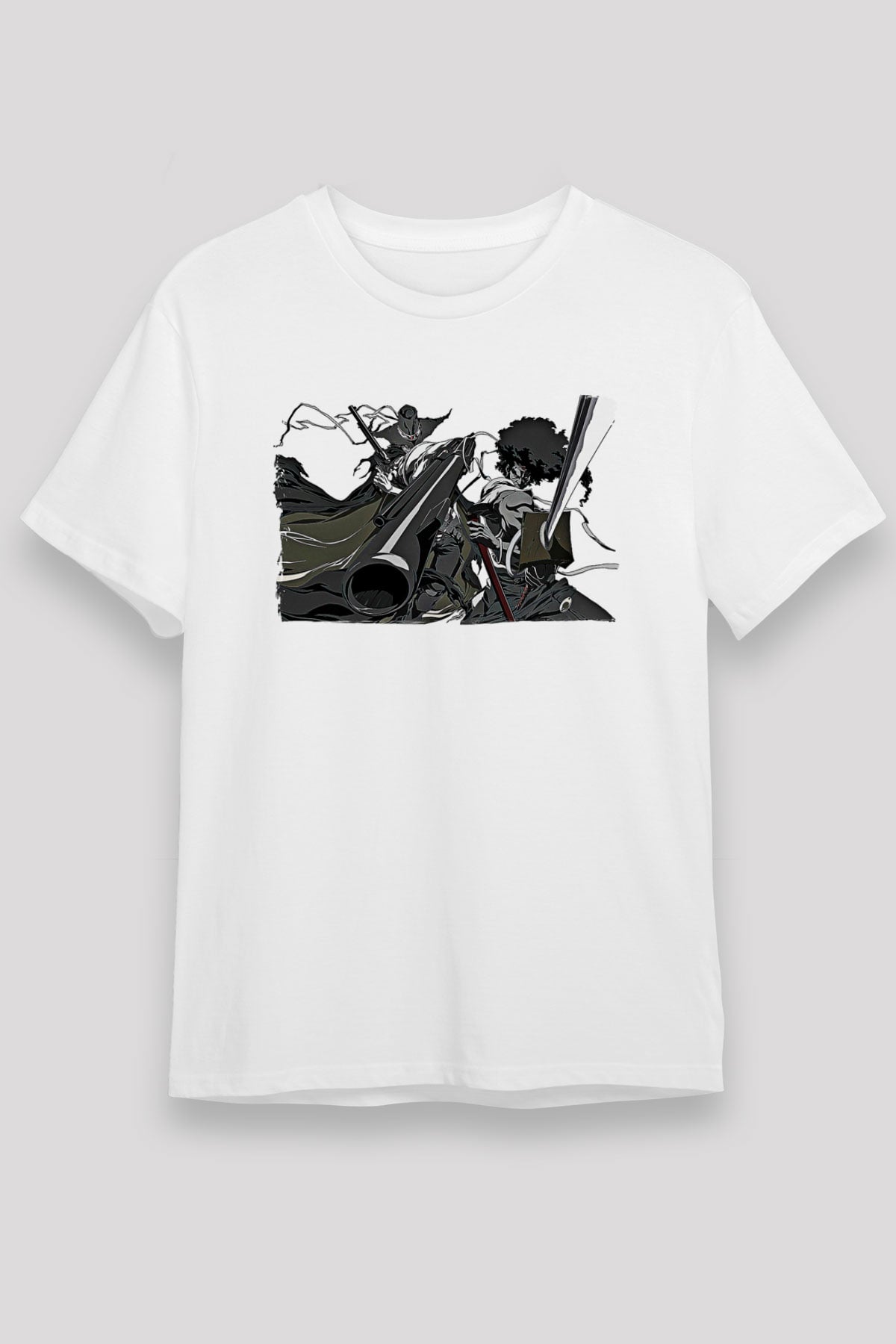 Afro Samurai Unisex Baskılı Beyaz Tişört - Tshirt