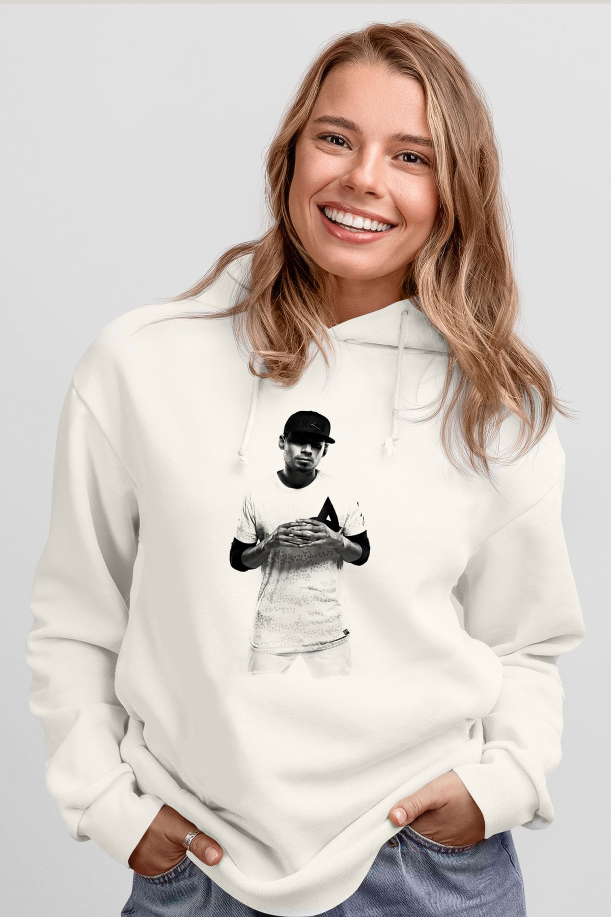 Afrojack Beyaz Unisex Kapüşonlu Sweatshirt