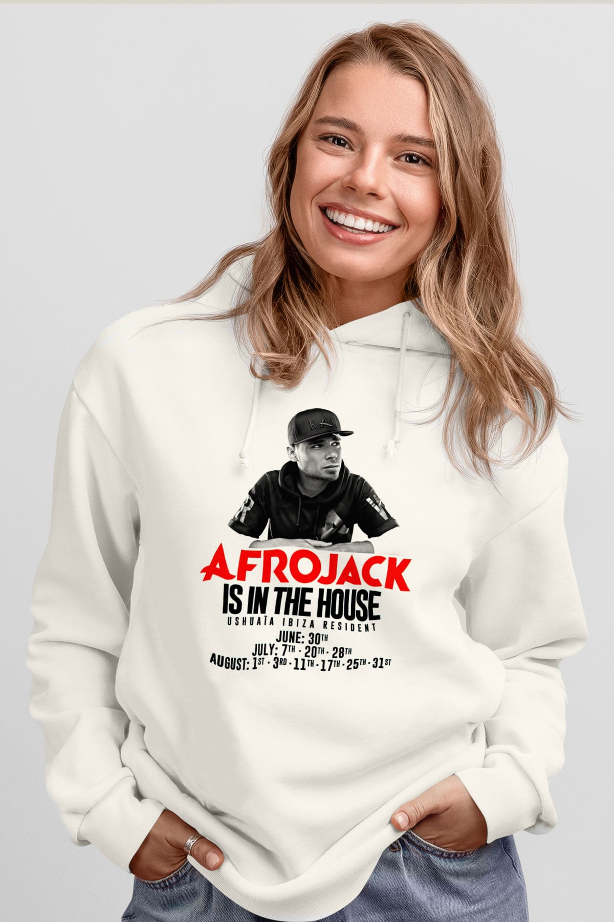 Afrojack Beyaz Unisex Kapüşonlu Sweatshirt