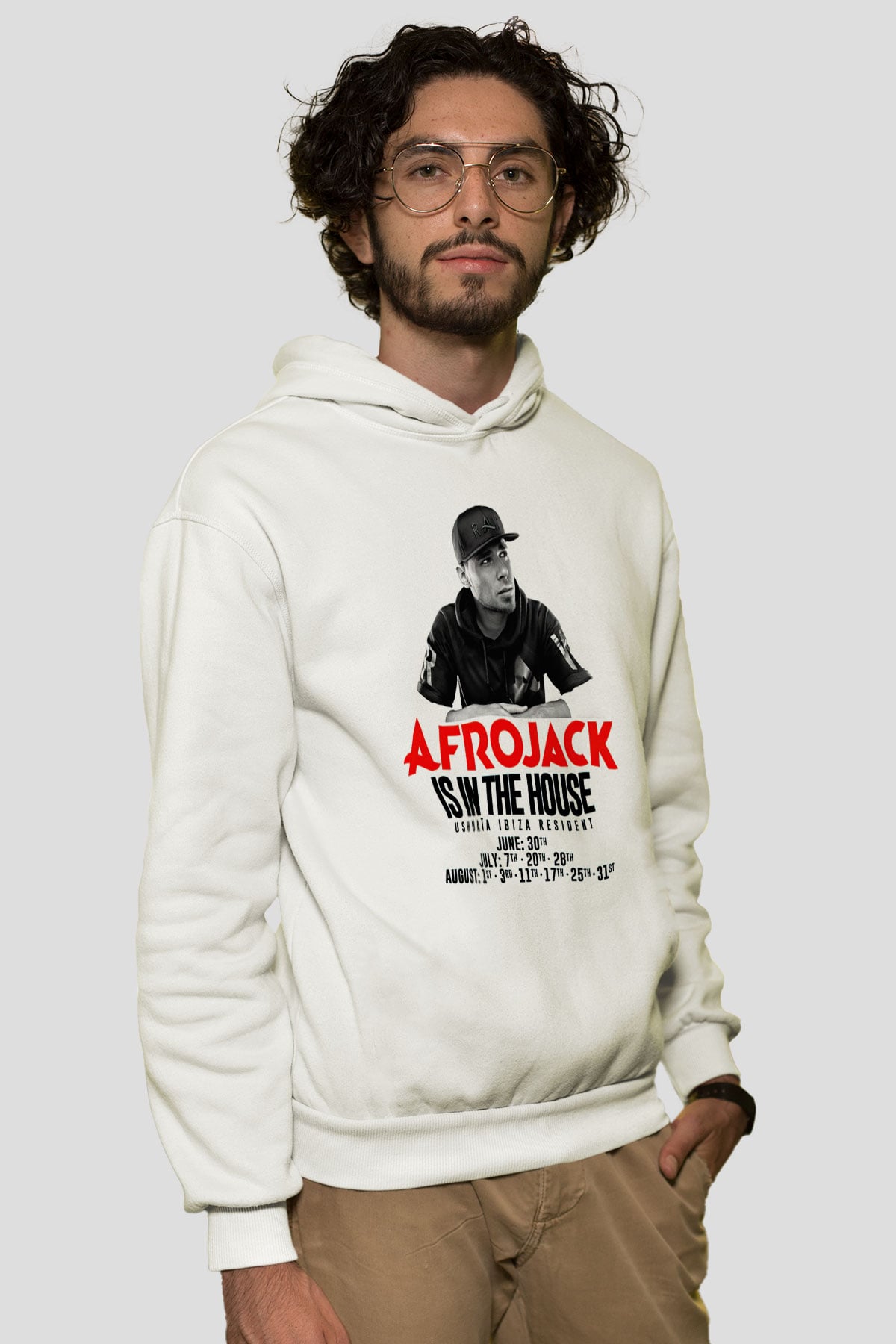 Afrojack Beyaz Unisex Kapüşonlu Sweatshirt