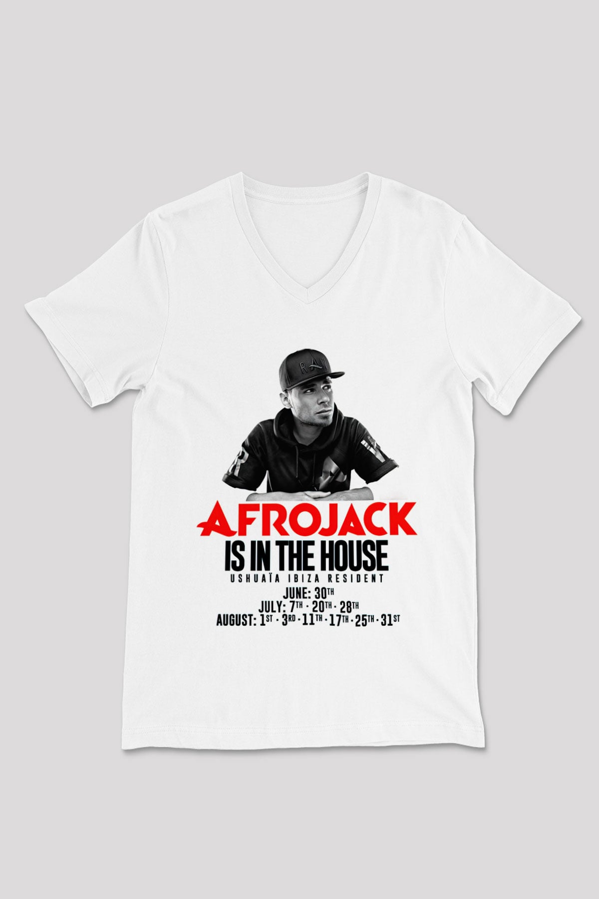 Afrojack Beyaz Unisex V Yaka Tişört