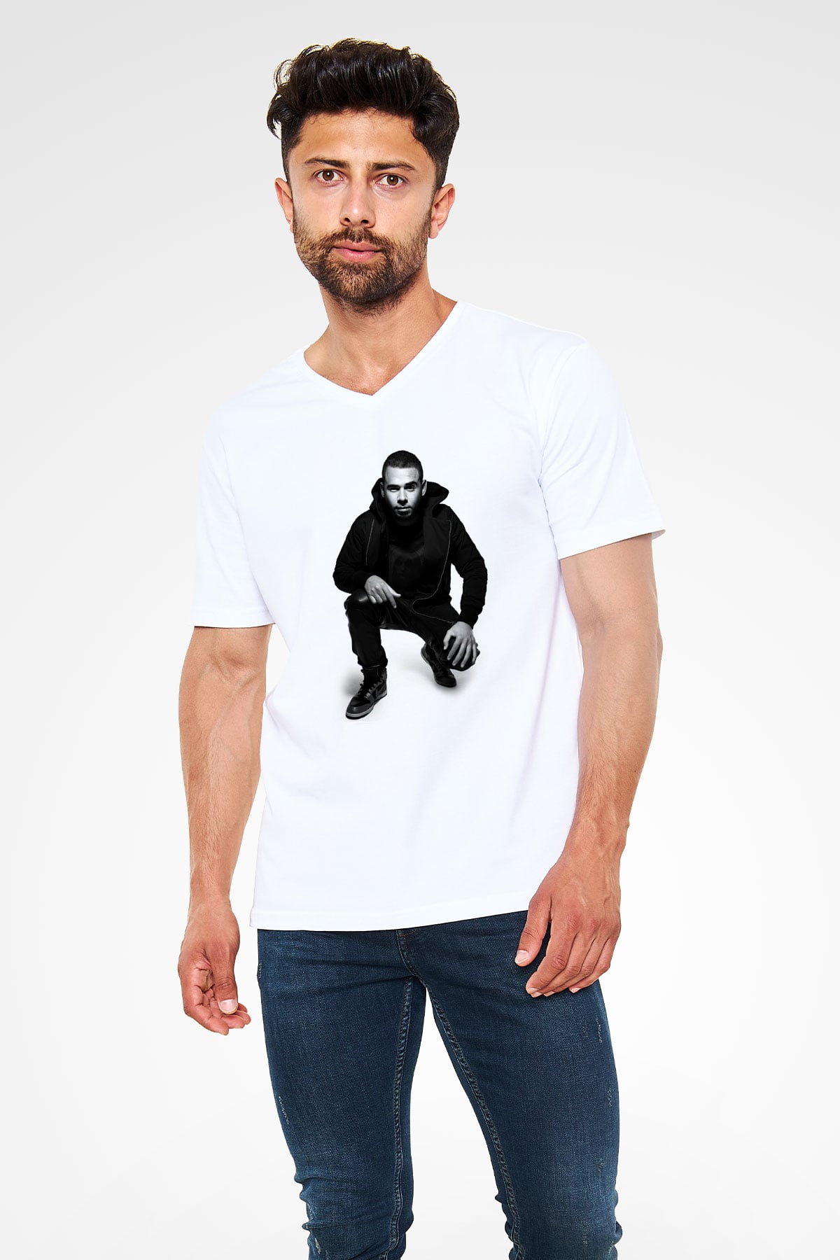 Afrojack Beyaz Unisex V Yaka Tişört