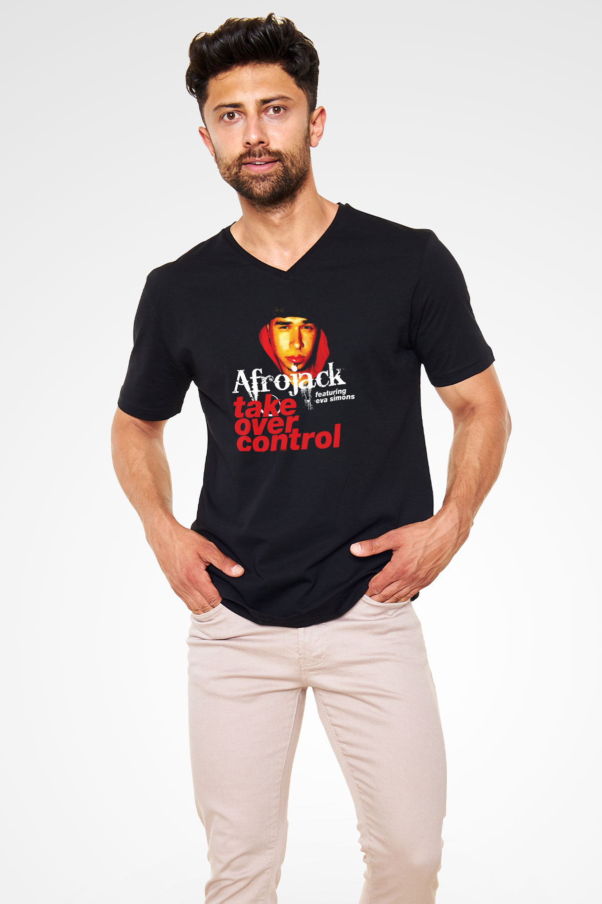 Afrojack Siyah Unisex V Yaka Tişört