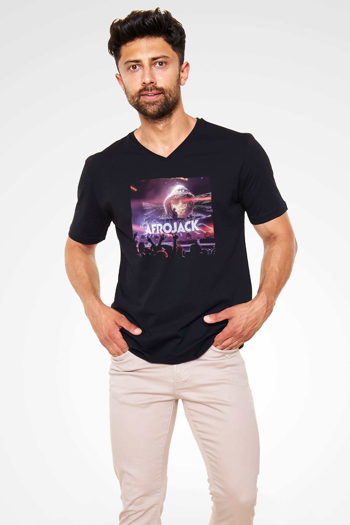 Afrojack Siyah Unisex V Yaka Tişört