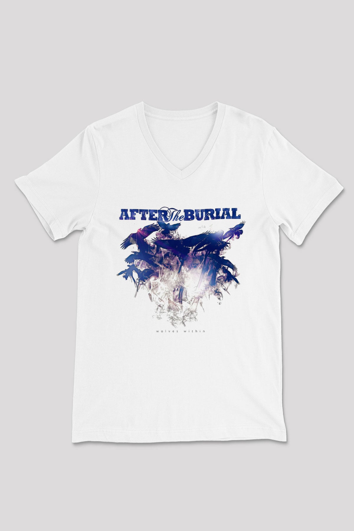 After The Burial Baskılı Beyaz Unisex V Yaka Tişört - Tshirt