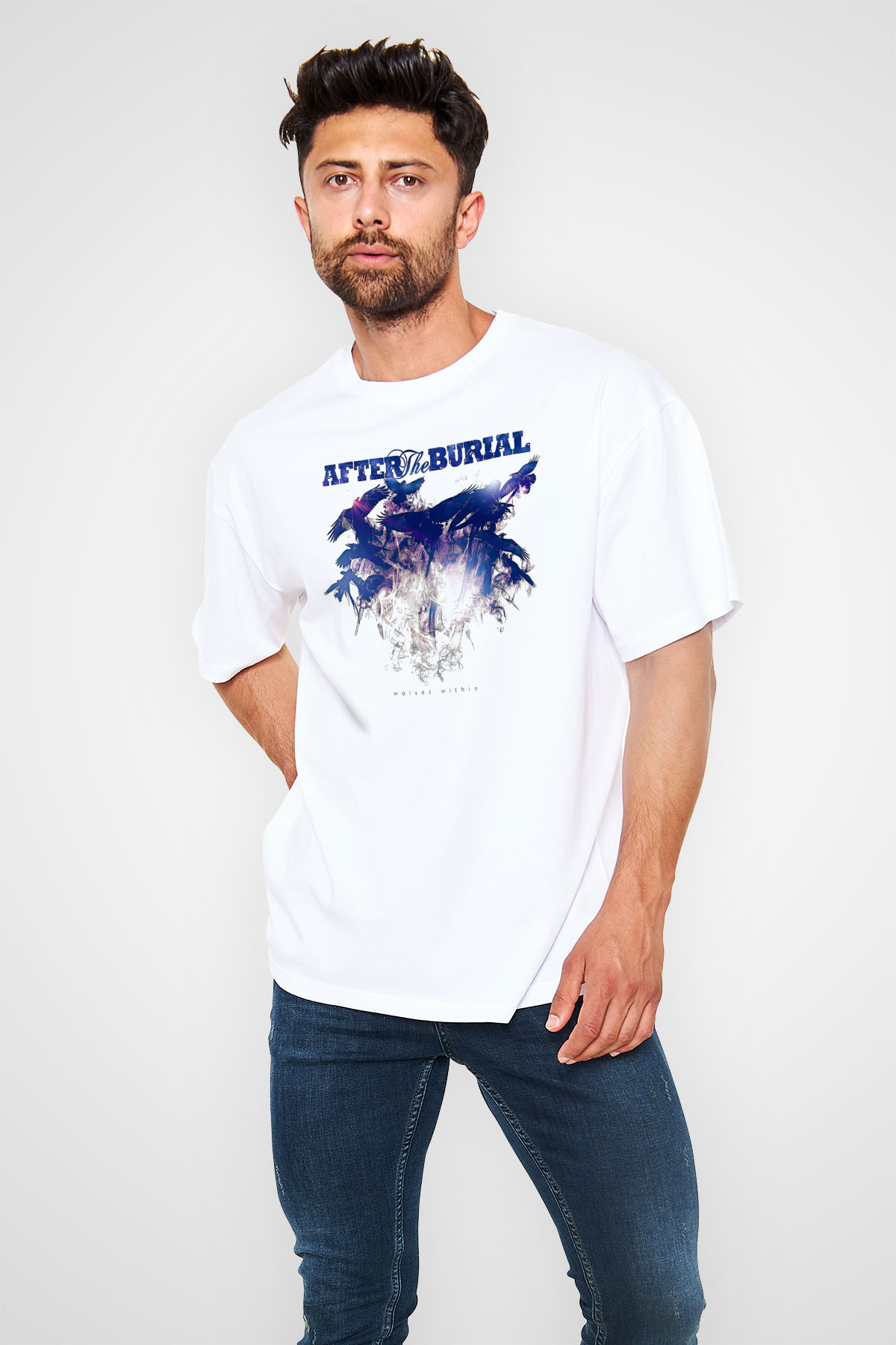 After The Burial Baskılı Beyaz Unisex Oversize Tişört - Tshirt