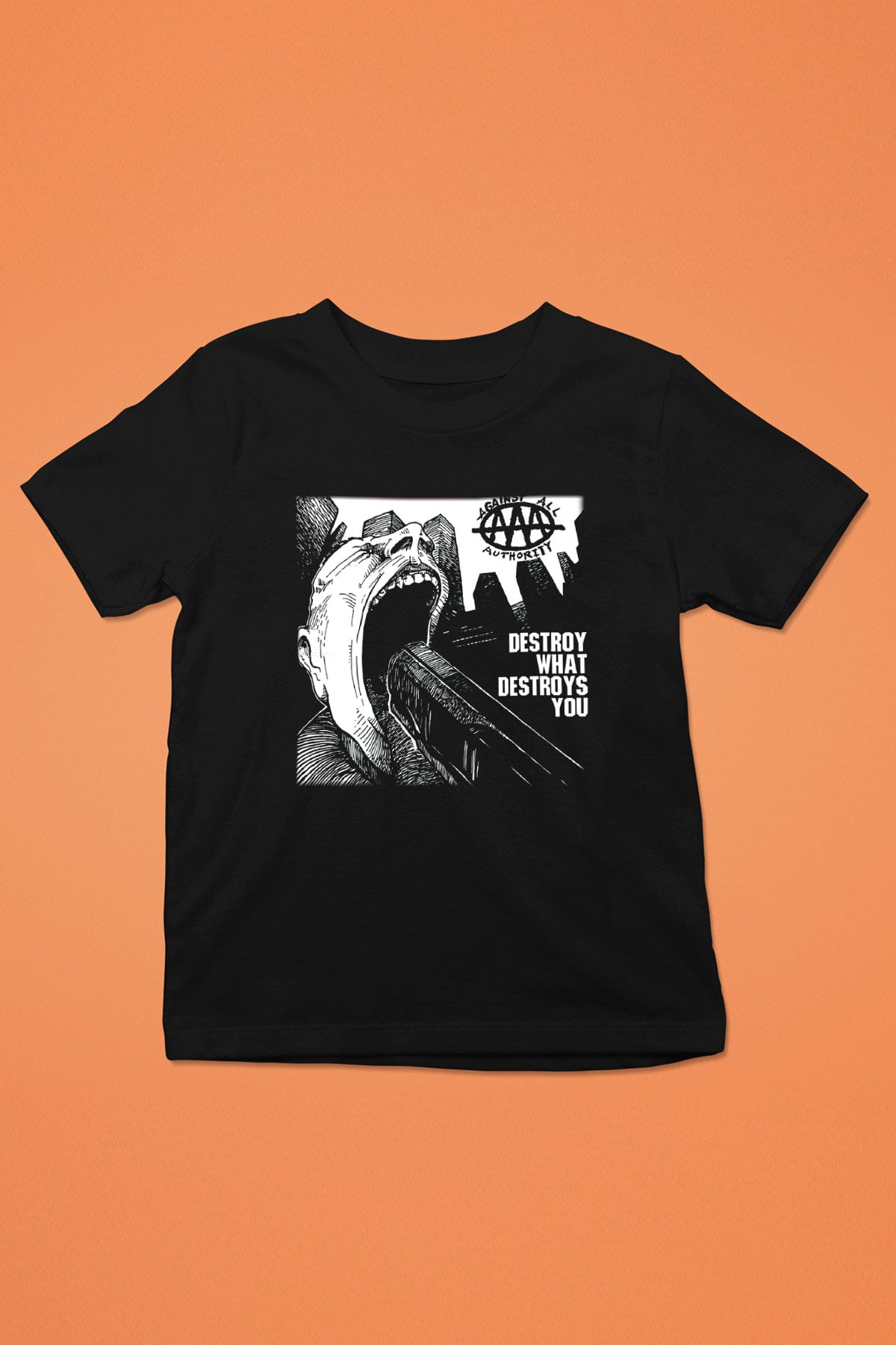 Against All Authority Baskılı Siyah Unisex Çocuk Tişört