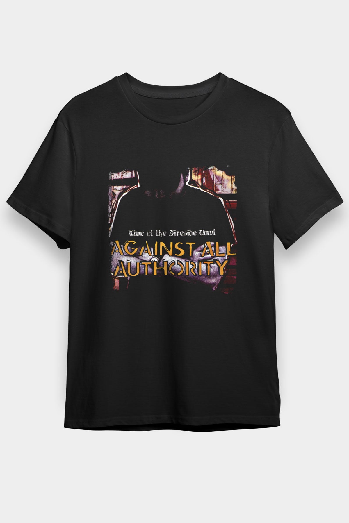 Against All Authority Baskılı Unisex Siyah Tişört